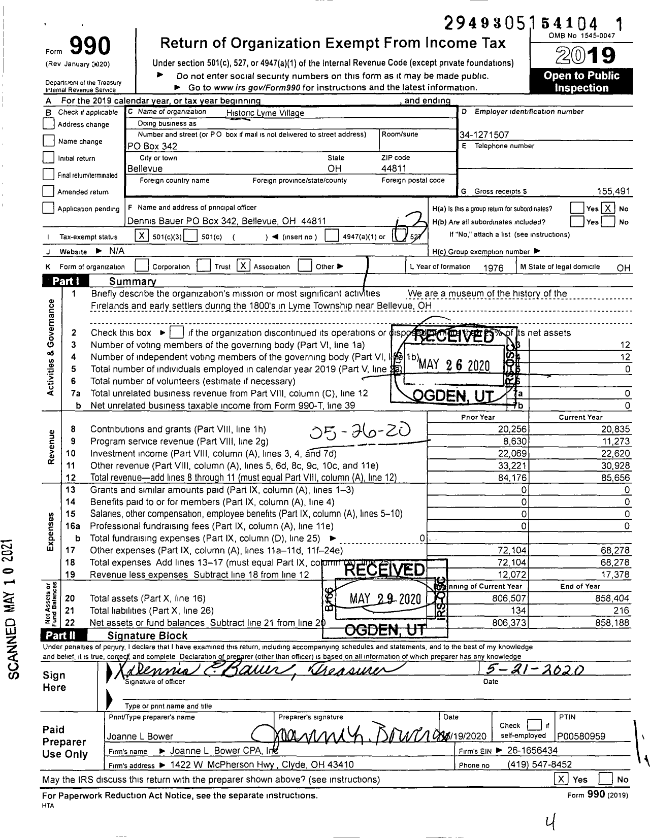 Image of first page of 2019 Form 990 for Historic Lyme Village