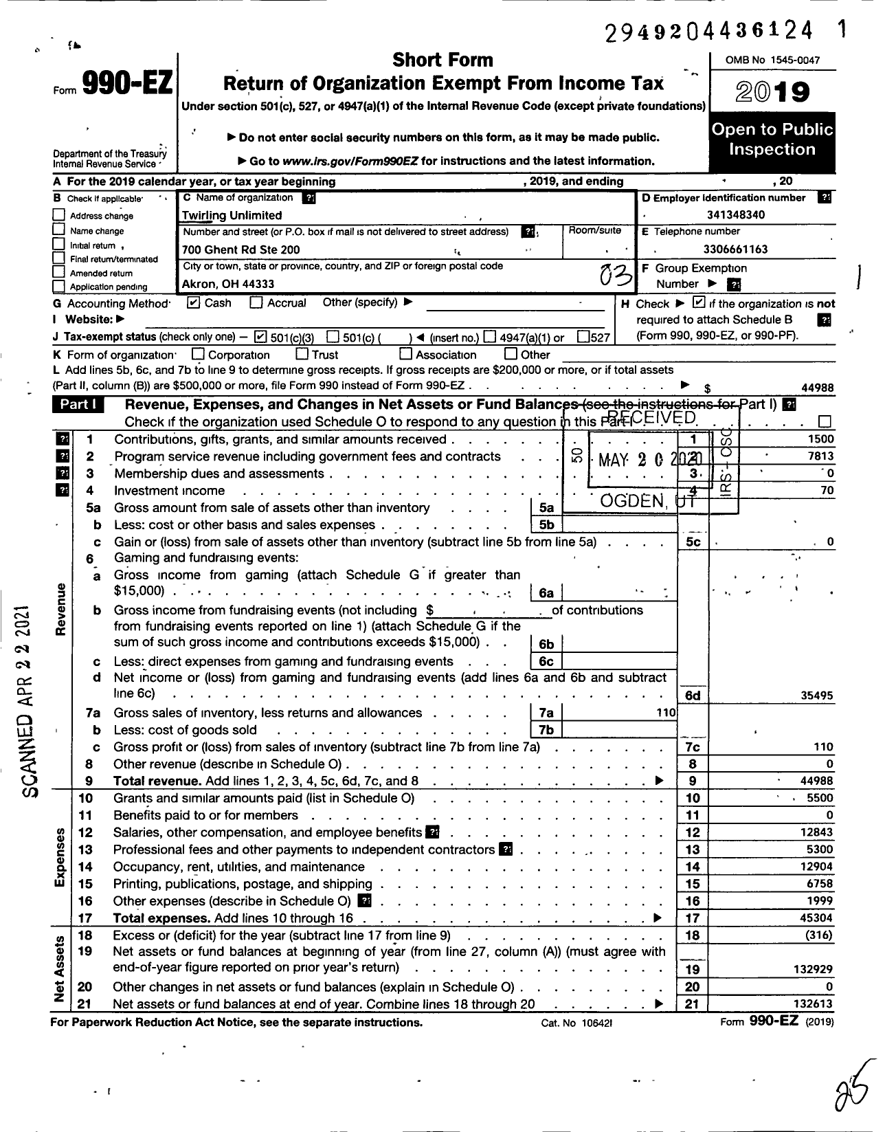 Image of first page of 2019 Form 990EZ for Twirling Unlimited