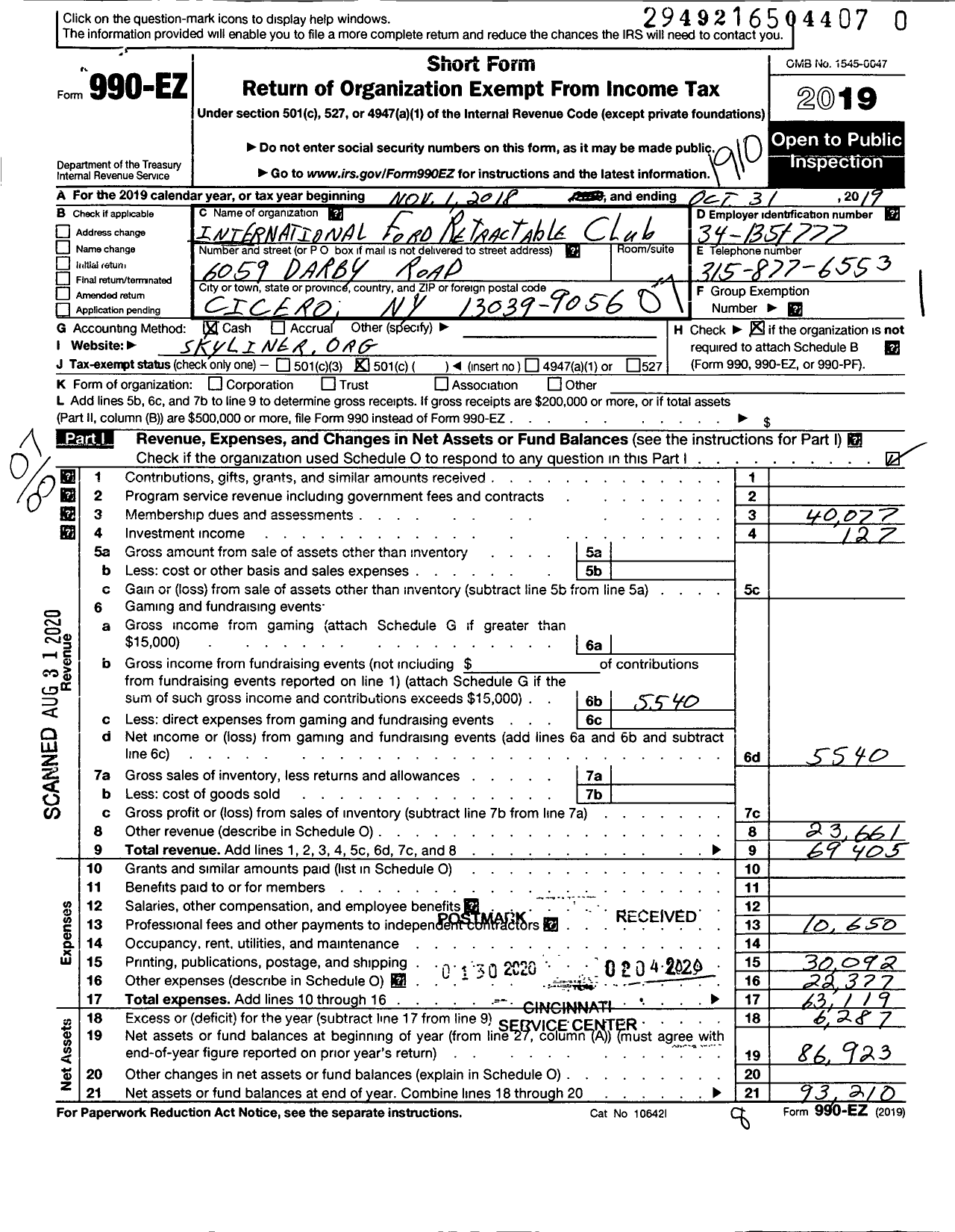 Image of first page of 2018 Form 990EO for International Ford Ertractable Club