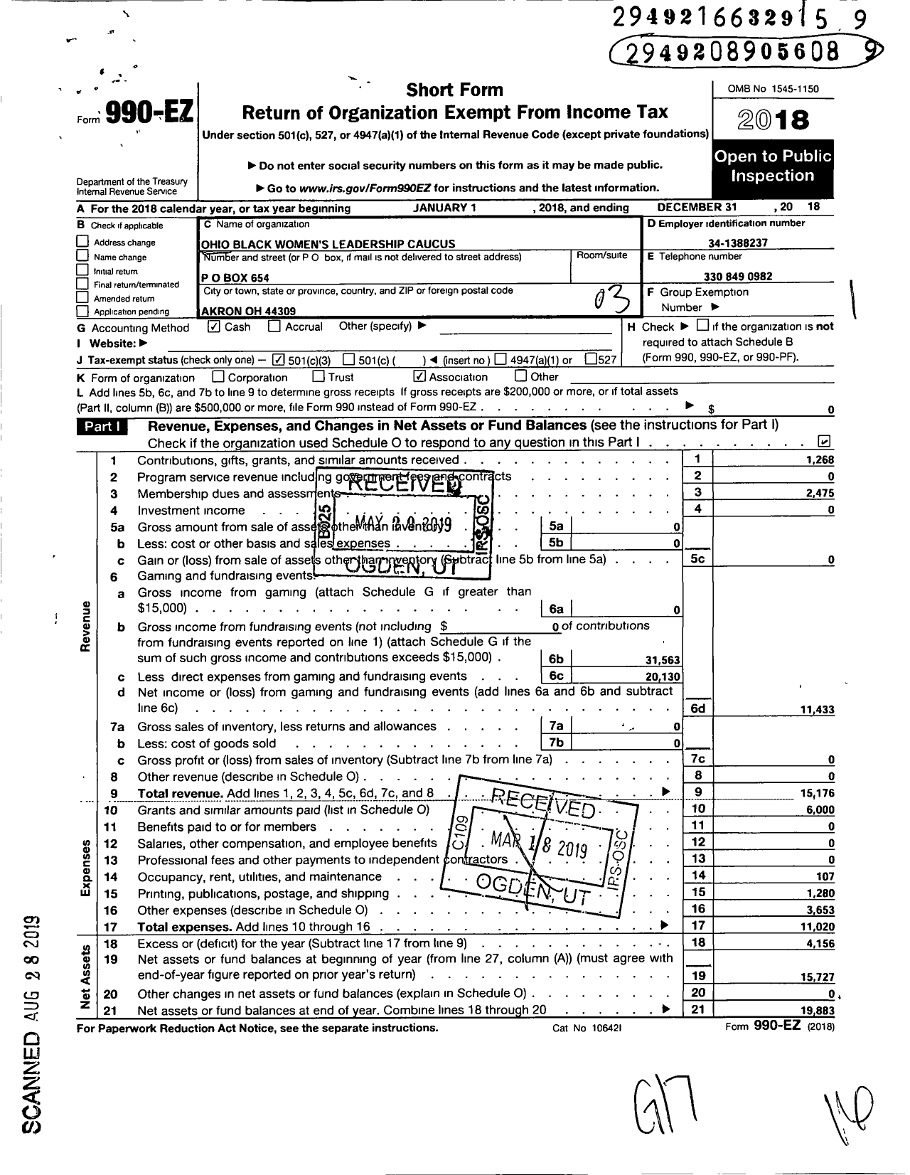 Image of first page of 2018 Form 990EZ for Ohio Black Womens Leadership Caucus