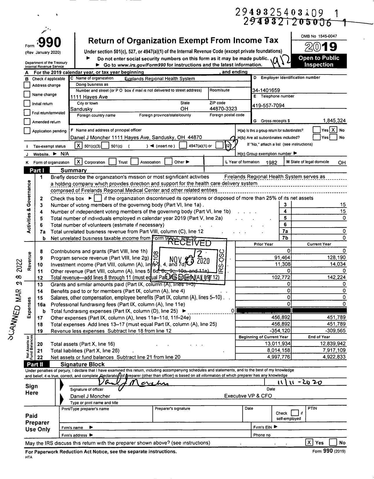 Image of first page of 2019 Form 990 for Firelands Regional Health System