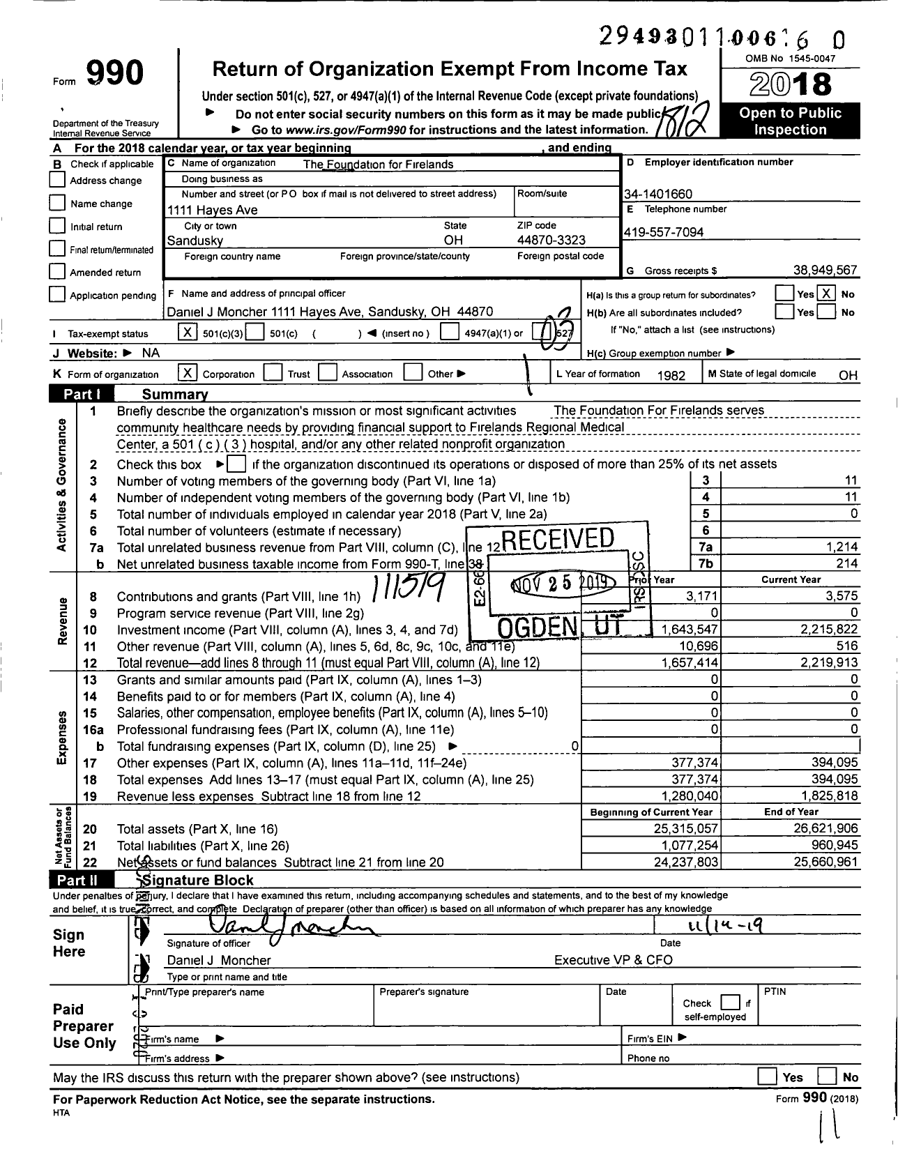 Image of first page of 2018 Form 990 for The Foundation for Firelands