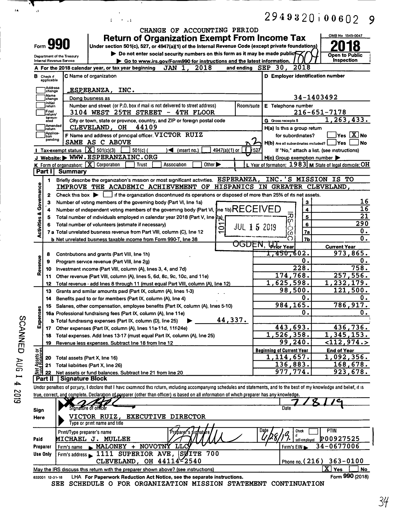 Image of first page of 2017 Form 990 for Esperanza
