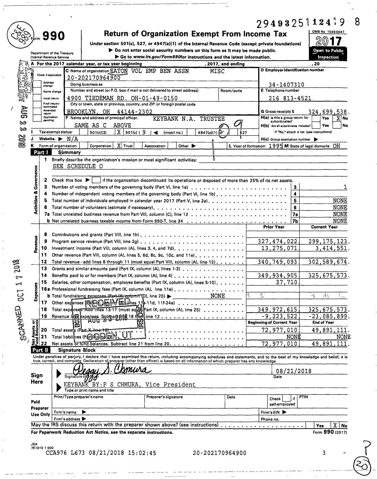 Image of first page of 2017 Form 990O for Eaton Corporation Voluntary Employee Beneficiary Association