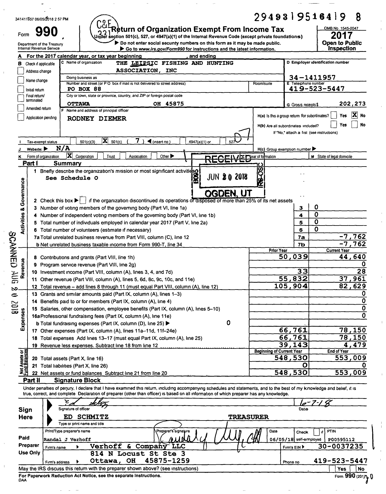 Image of first page of 2017 Form 990O for The Leipsic Fishing and Hunting Association