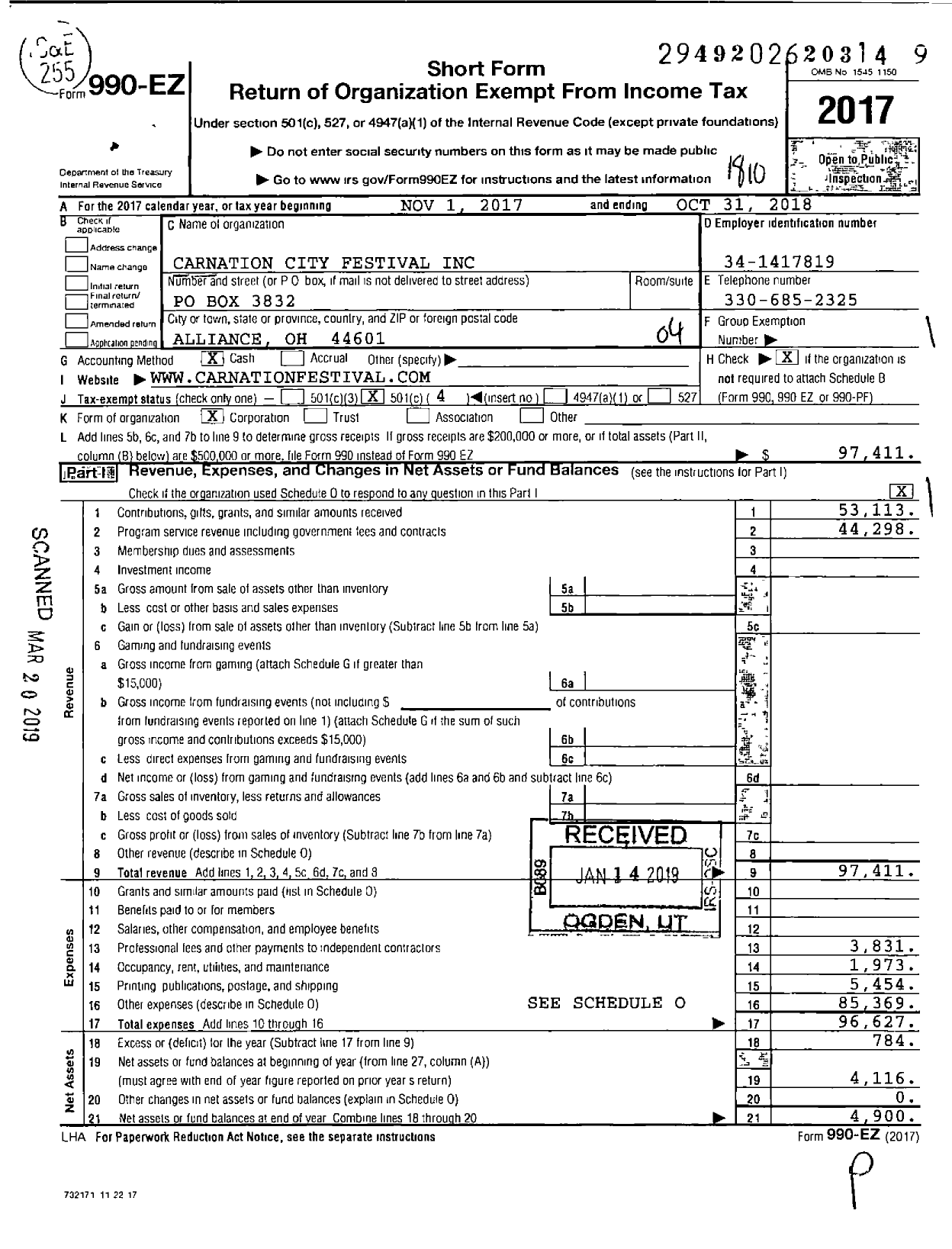 Image of first page of 2017 Form 990EO for Carnation City Festival