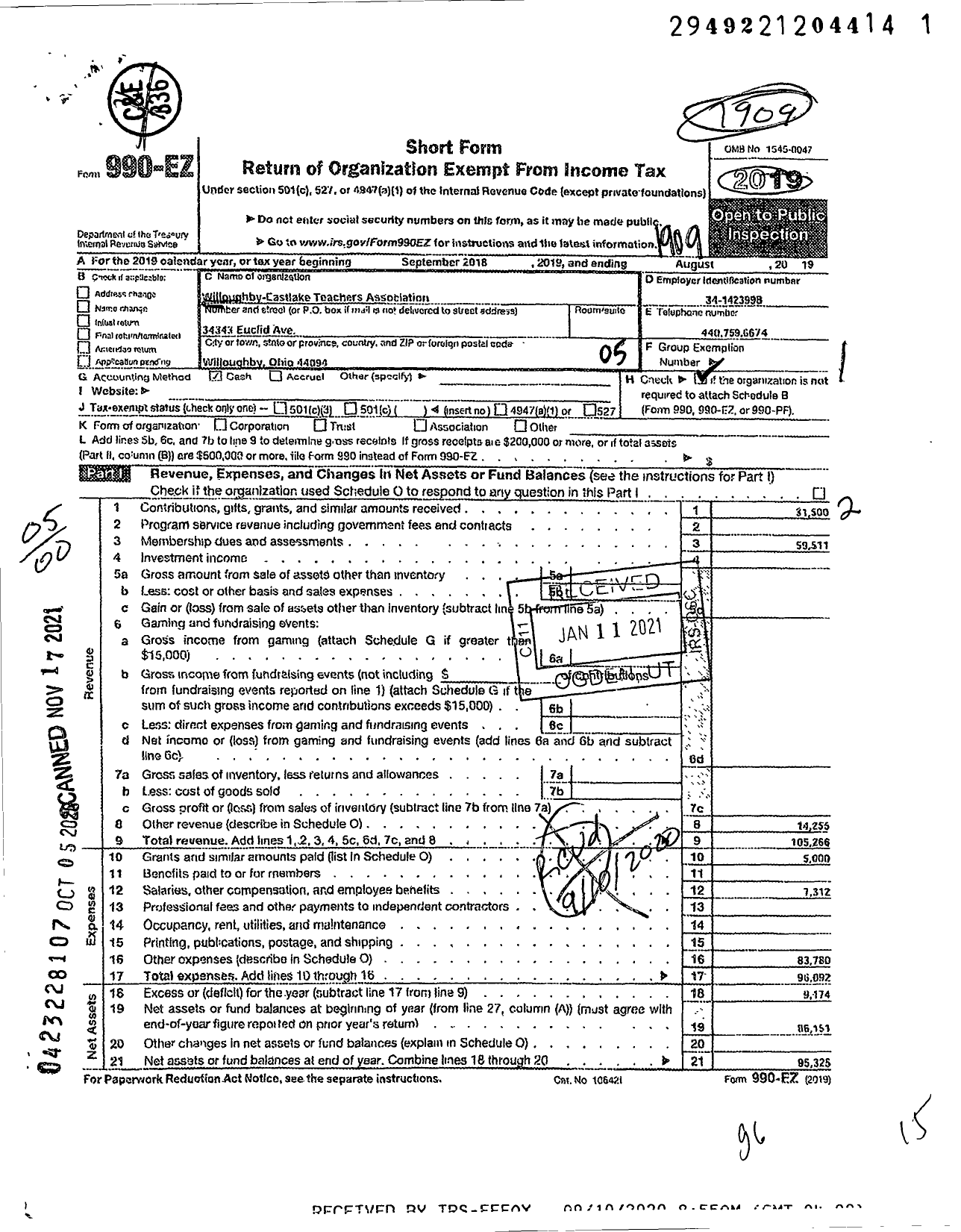 Image of first page of 2018 Form 990EO for Willoughby-Eastlake Teachers Association