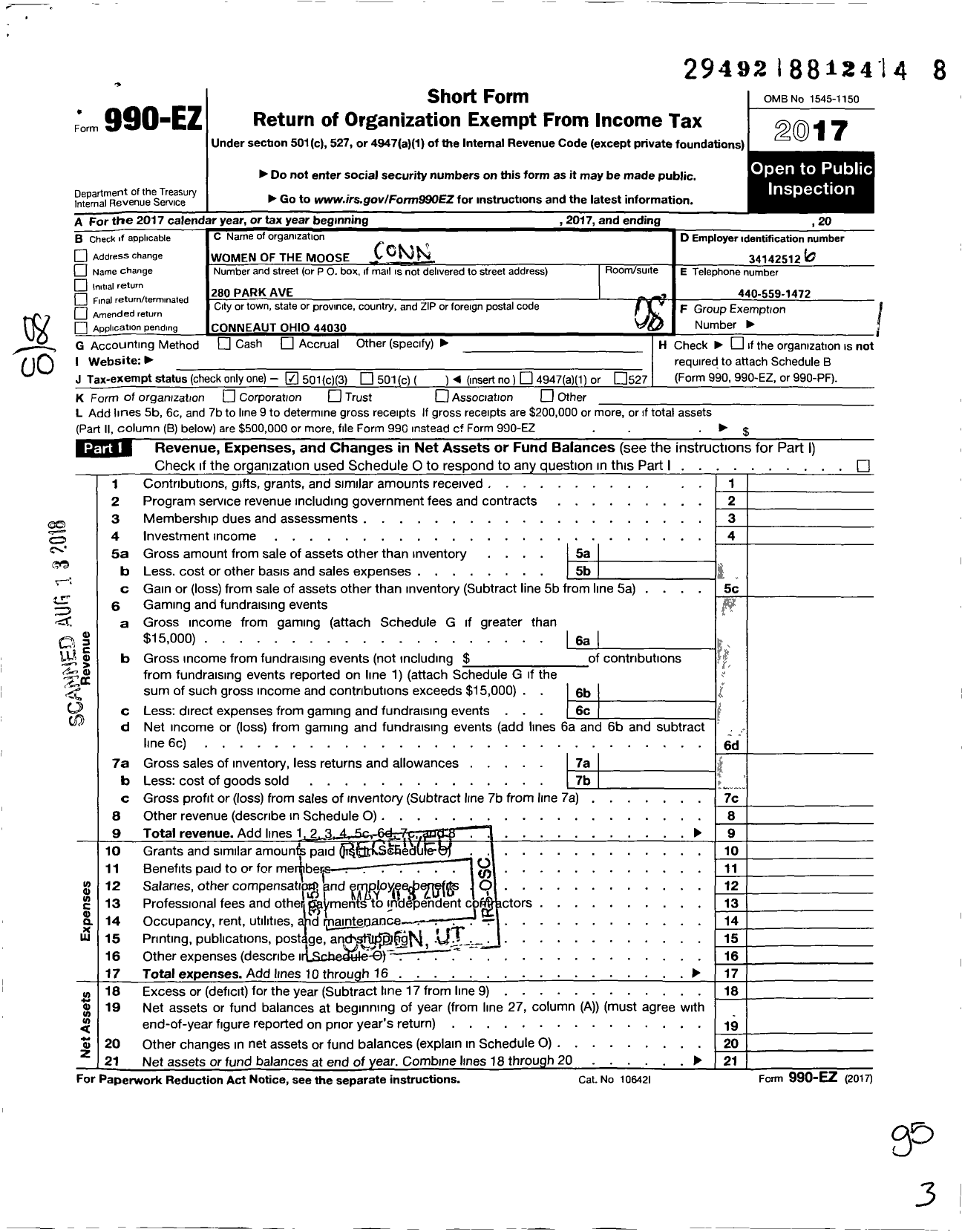 Image of first page of 2017 Form 990EO for Loyal Order of Moose - 86