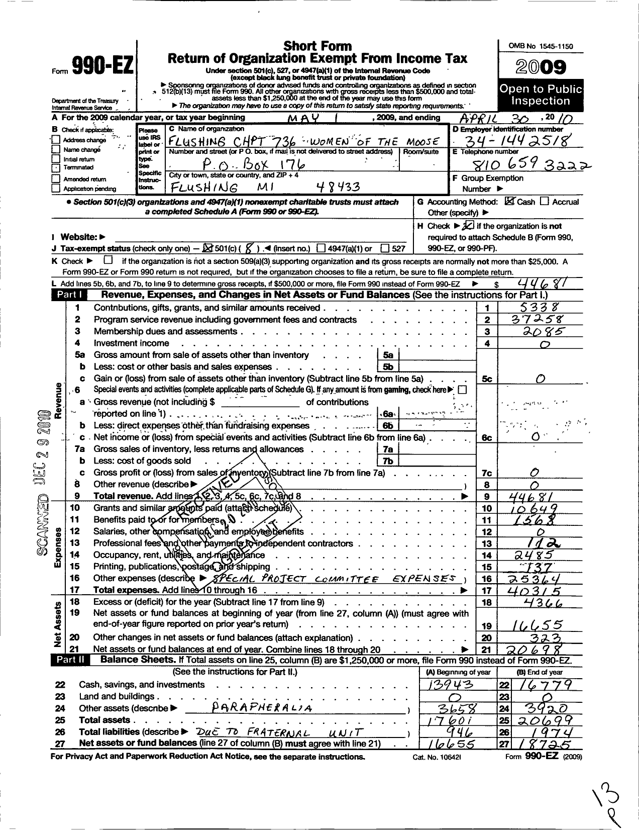 Image of first page of 2009 Form 990EO for Loyal Order of Moose - 736