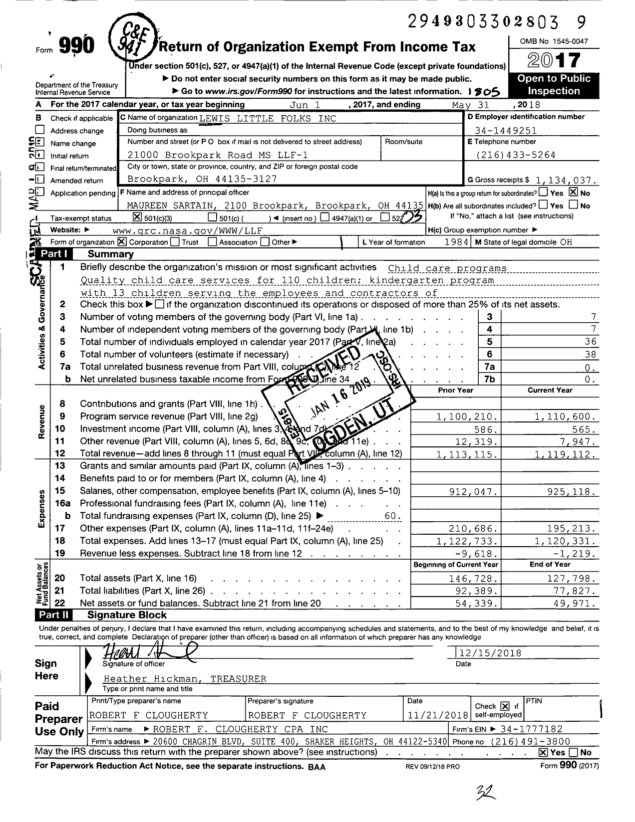 Image of first page of 2017 Form 990 for Lewis Little Folks