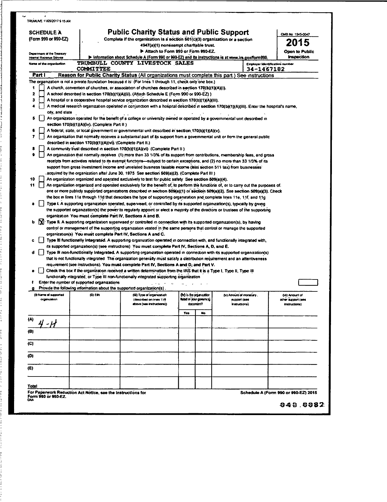 Image of first page of 2015 Form 990R for Trumbull County Livestock Sales Committee