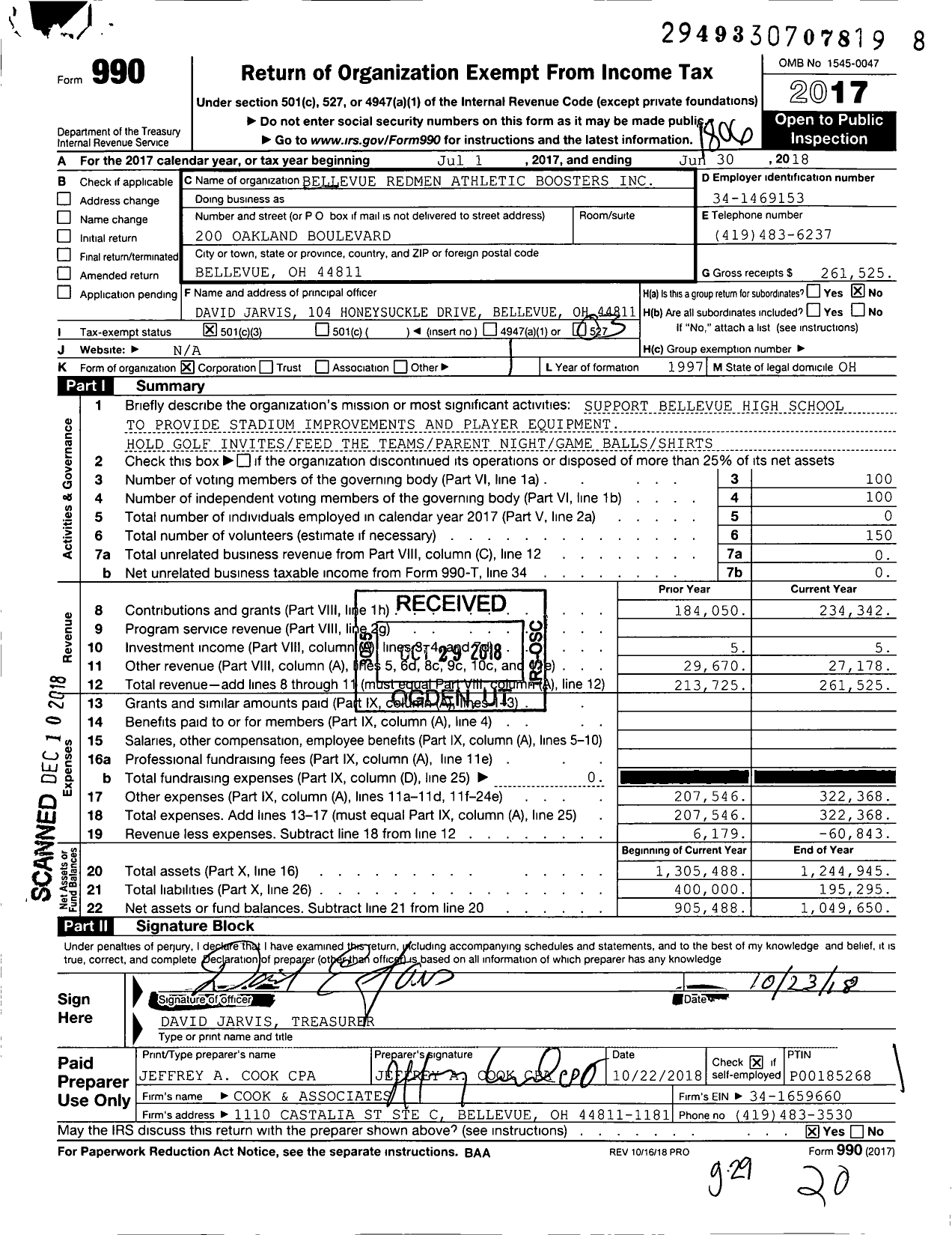 Image of first page of 2017 Form 990 for Bellevue Redmen Athletic Boosters