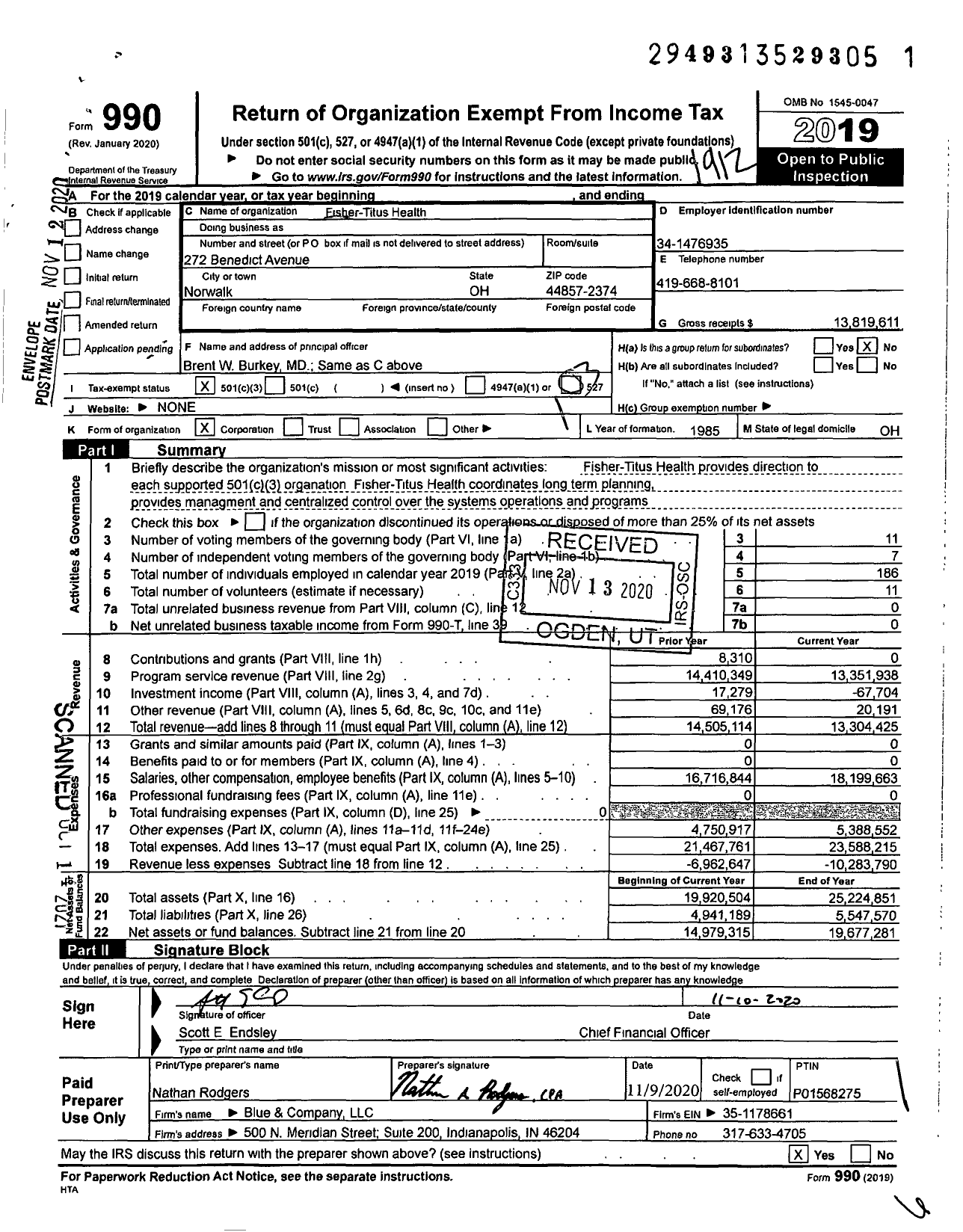 Image of first page of 2019 Form 990 for Fisher-Titus Health