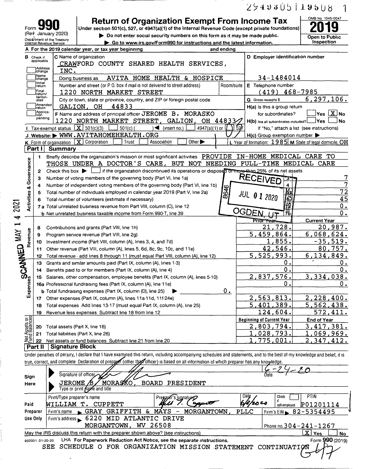 Image of first page of 2019 Form 990 for Avita Home Health and Hospice