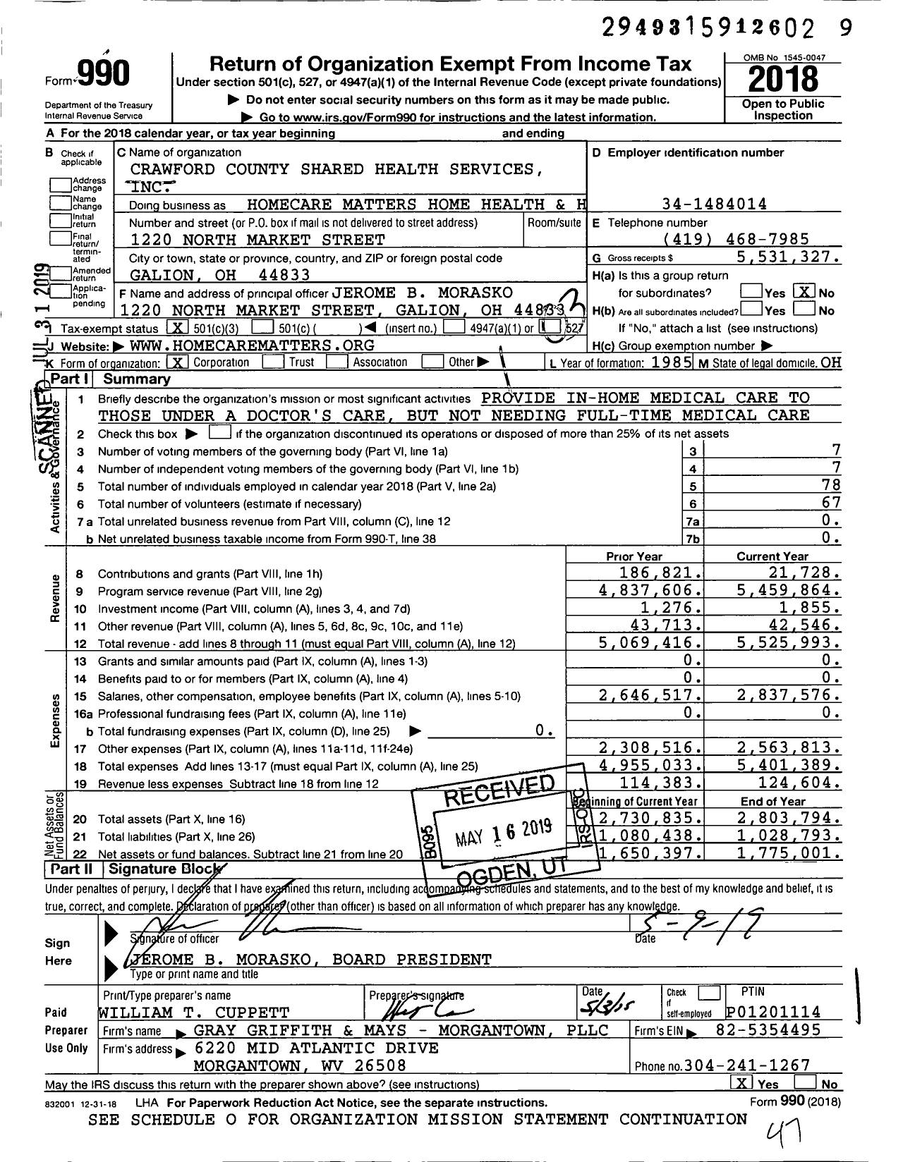 Image of first page of 2018 Form 990 for Avita Home Health and Hospice