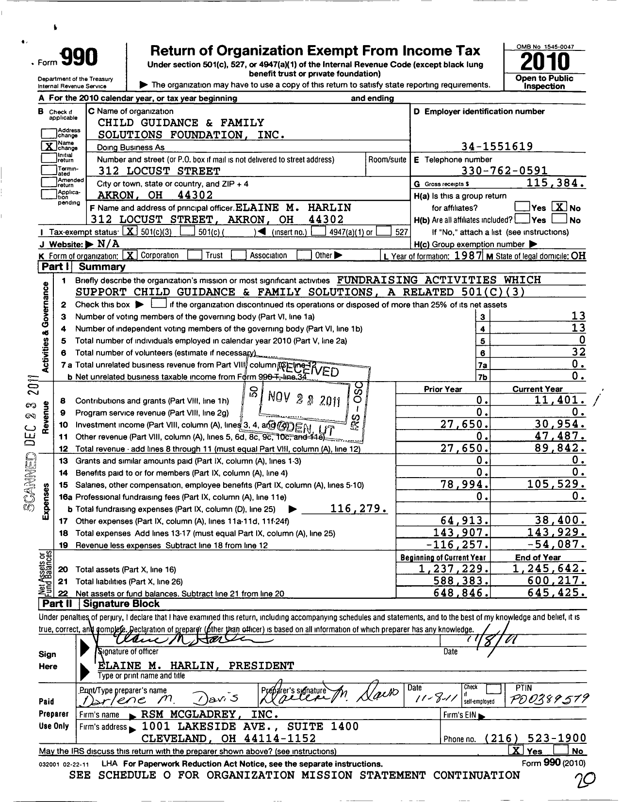 Image of first page of 2010 Form 990 for Child Guidance and Family Solutions Foundation