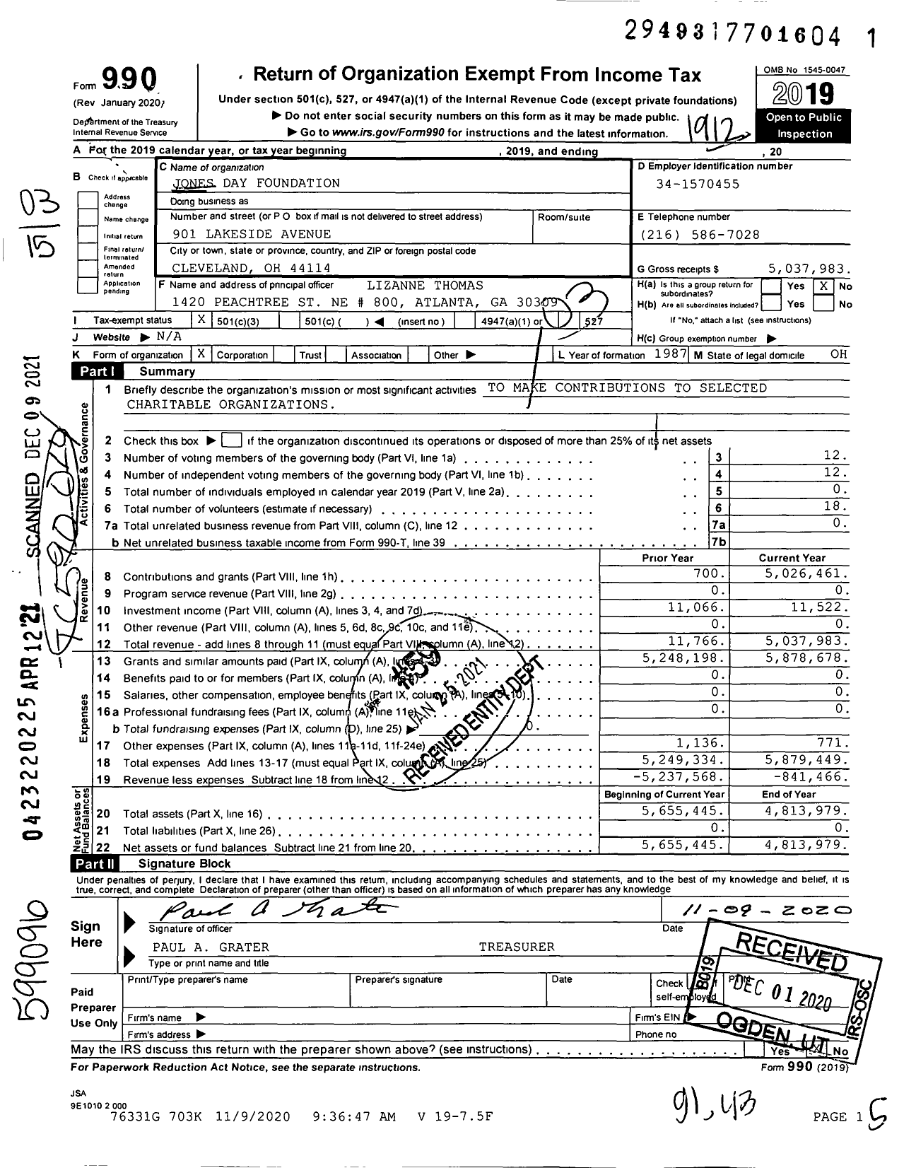 Image of first page of 2019 Form 990 for Jones Day Foundation
