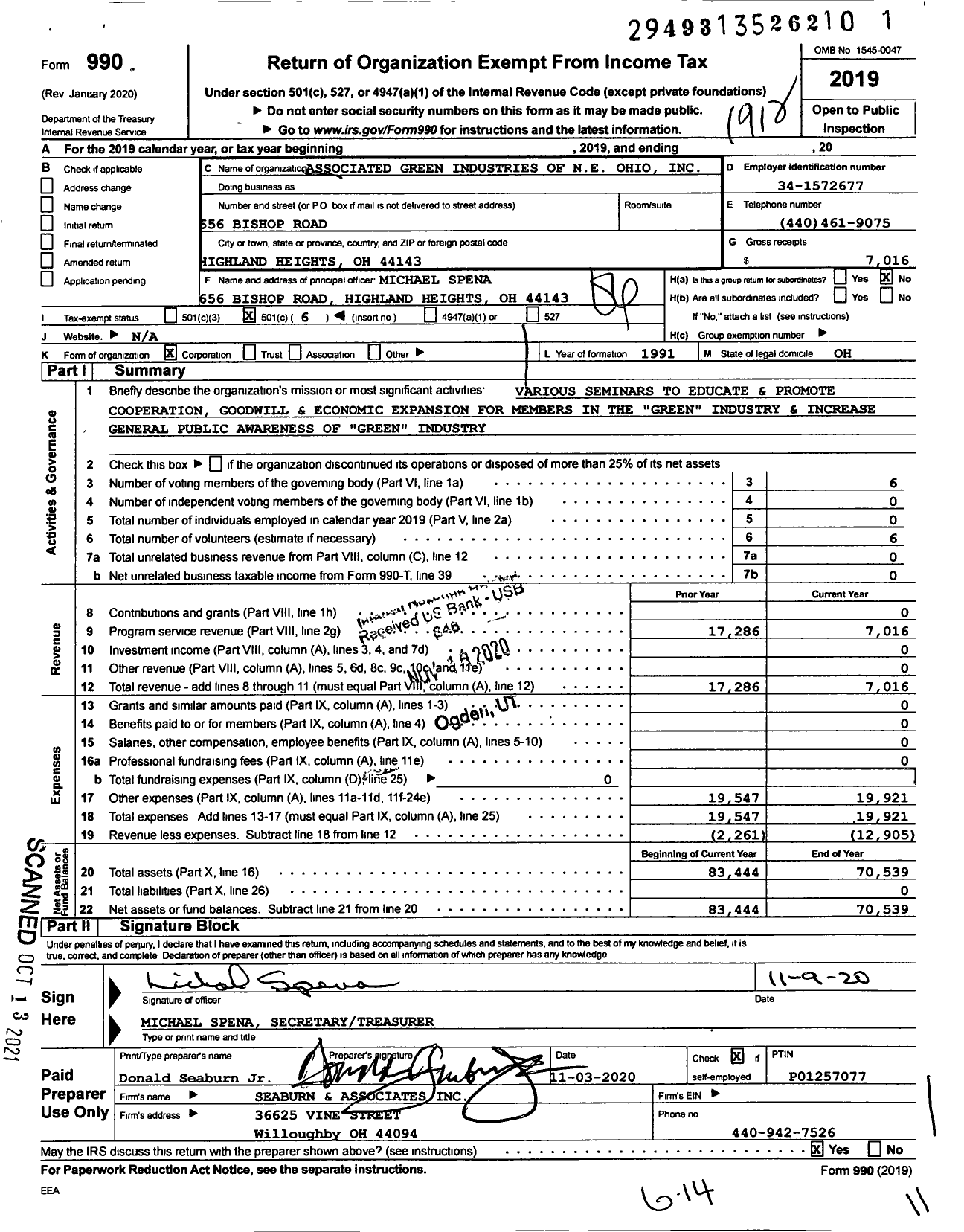 Image of first page of 2019 Form 990O for Associated Green Industries of Ne Ohio