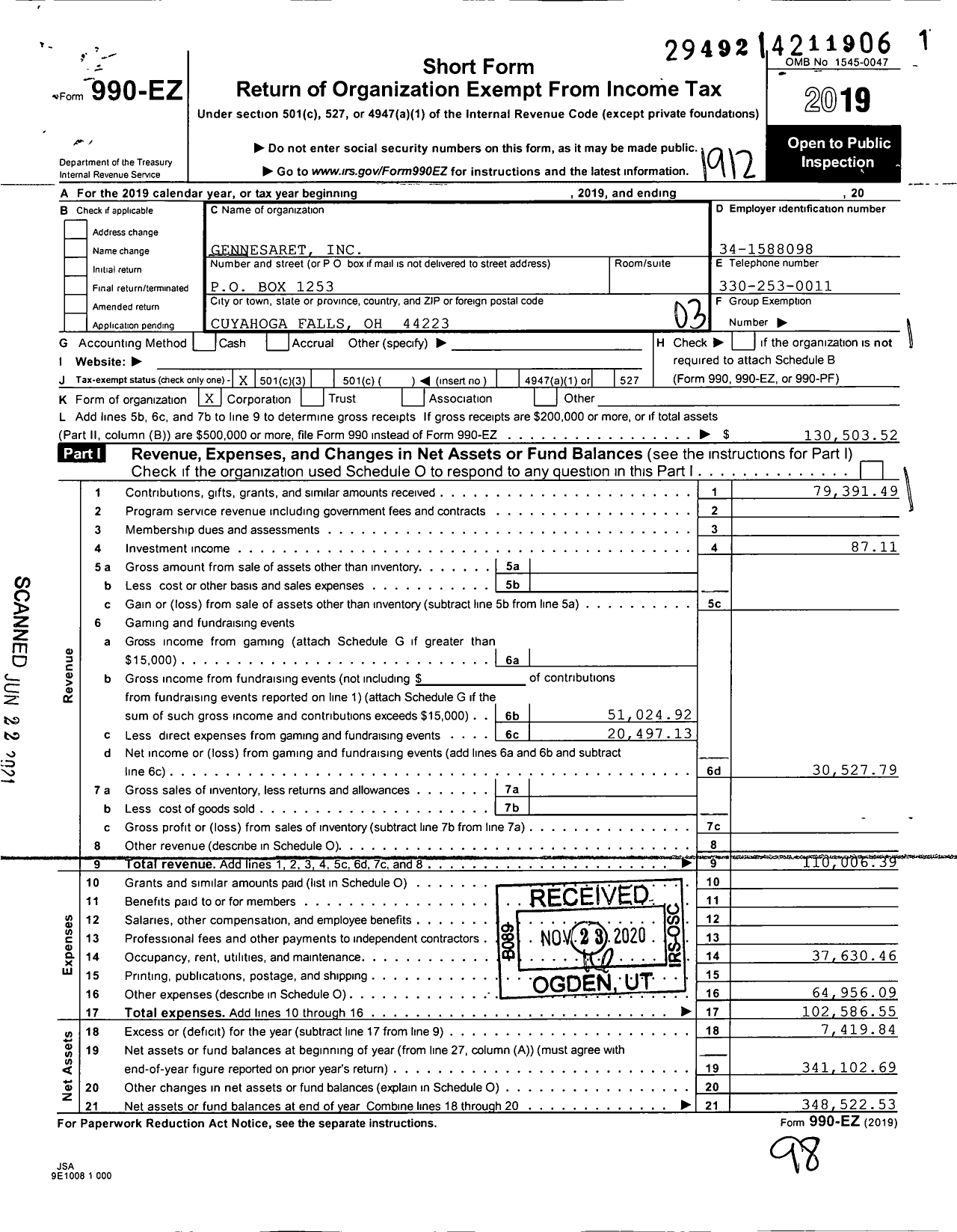 Image of first page of 2019 Form 990EZ for Gennesaret