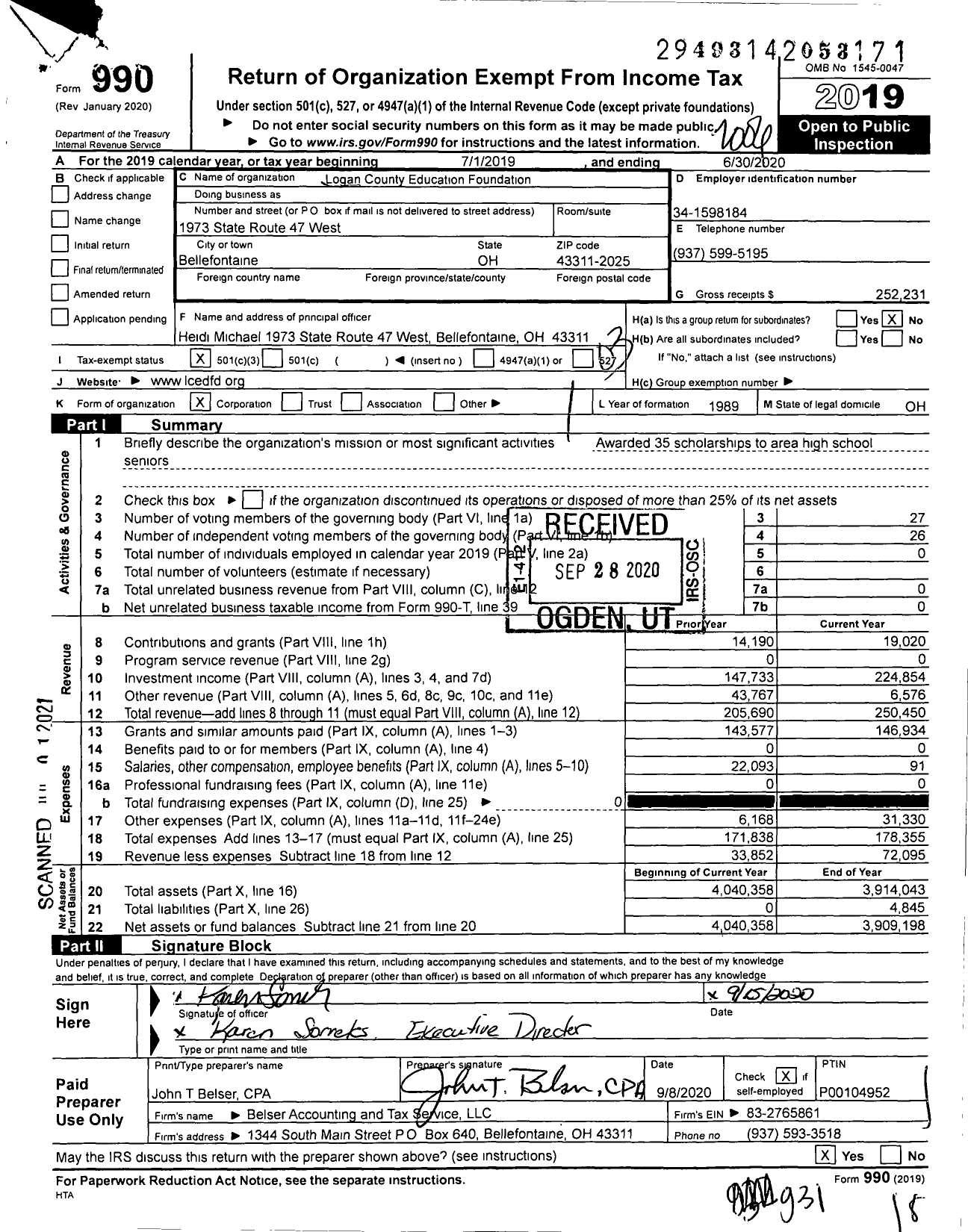 Image of first page of 2019 Form 990 for Logan County Education Foundation