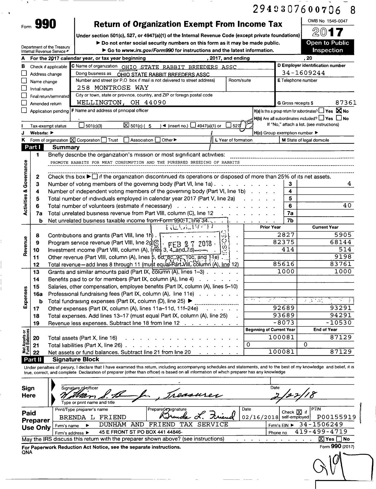 Image of first page of 2017 Form 990O for Ohio State Rabbit Breeders Assc