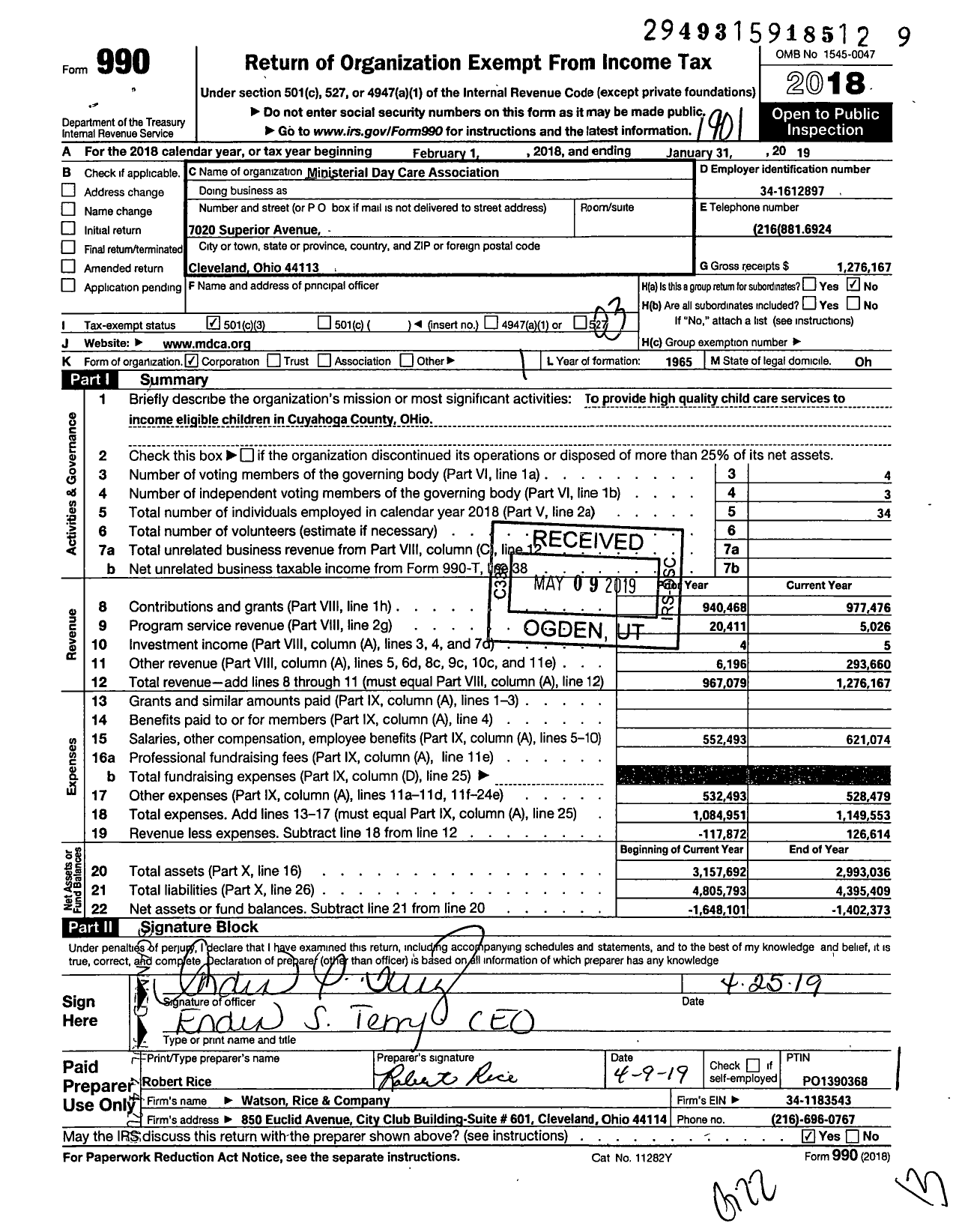 Image of first page of 2018 Form 990 for Ministerial Day Care Association