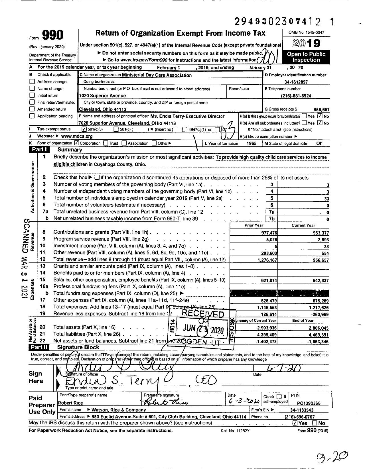 Image of first page of 2019 Form 990 for Ministerial Day Care Association