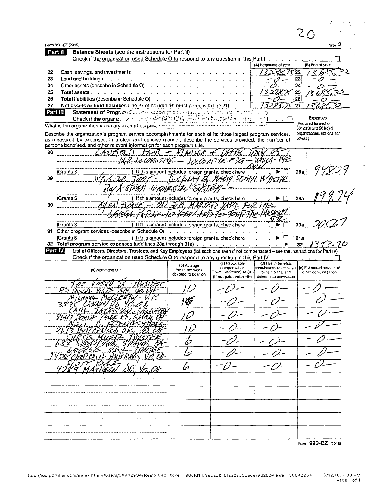 Image of first page of 2015 Form 990ER for Mahoning Valley Railroad Heritage A