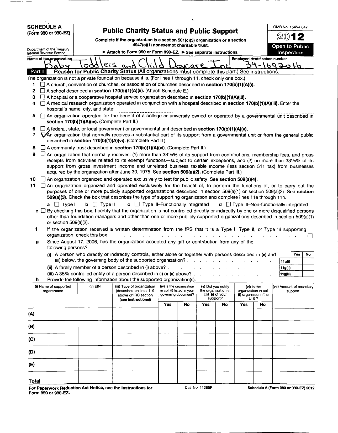 Image of first page of 2011 Form 990R for Baby Toddlers and Child Daycare Center