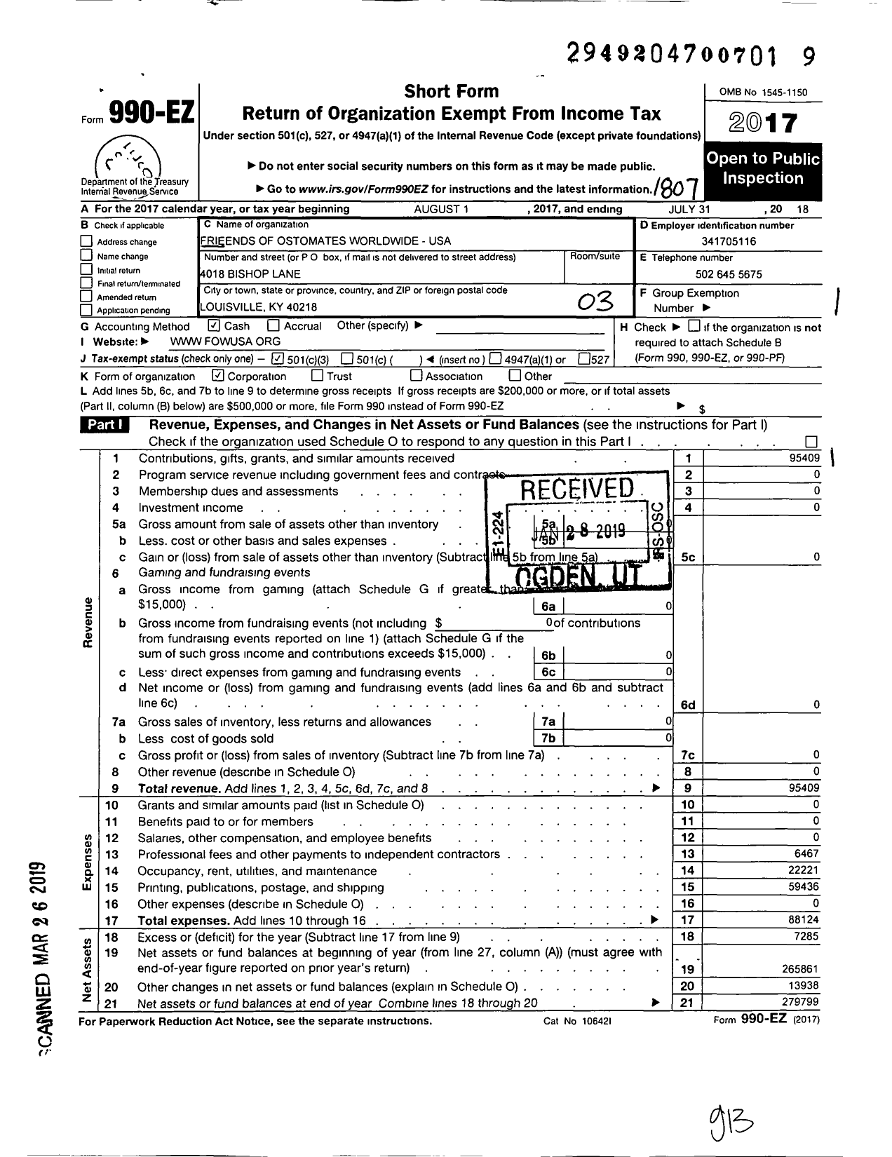 Image of first page of 2017 Form 990EZ for Fow-Usa