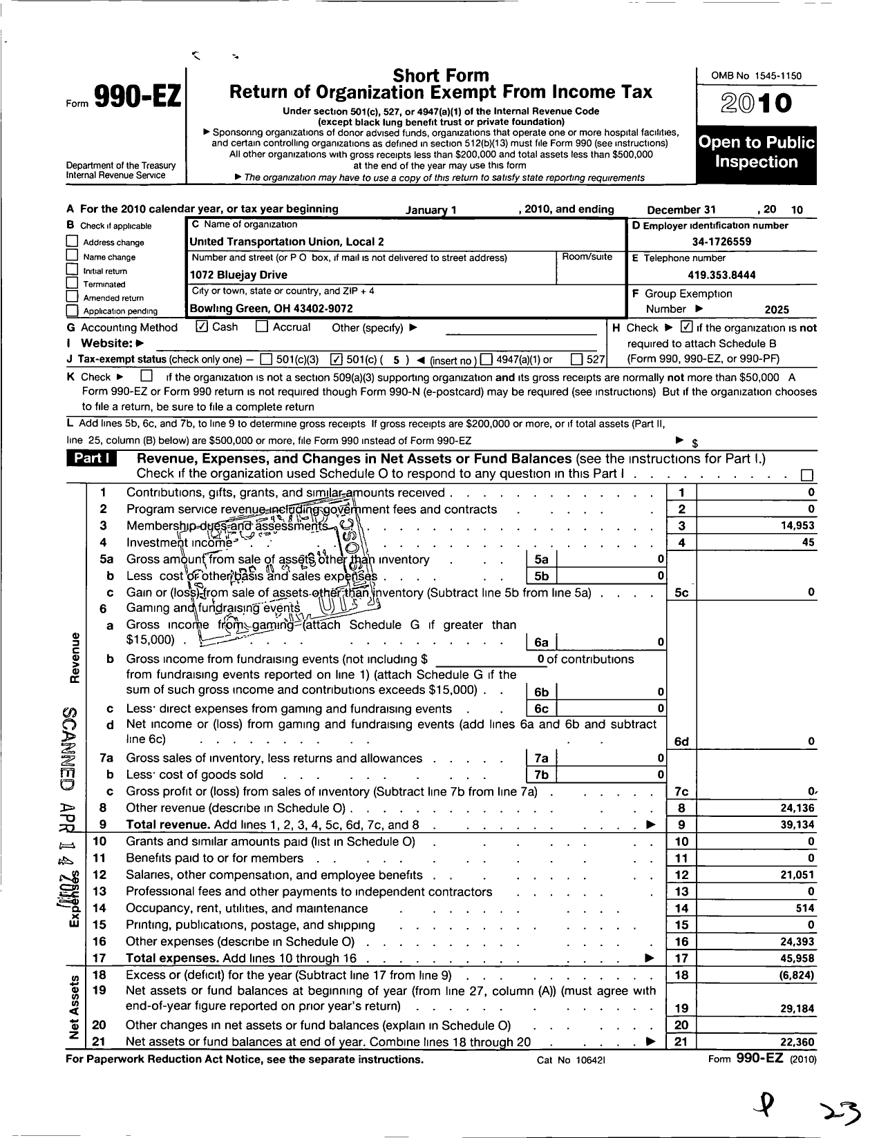 Image of first page of 2010 Form 990EO for Smart Union - 2 TD