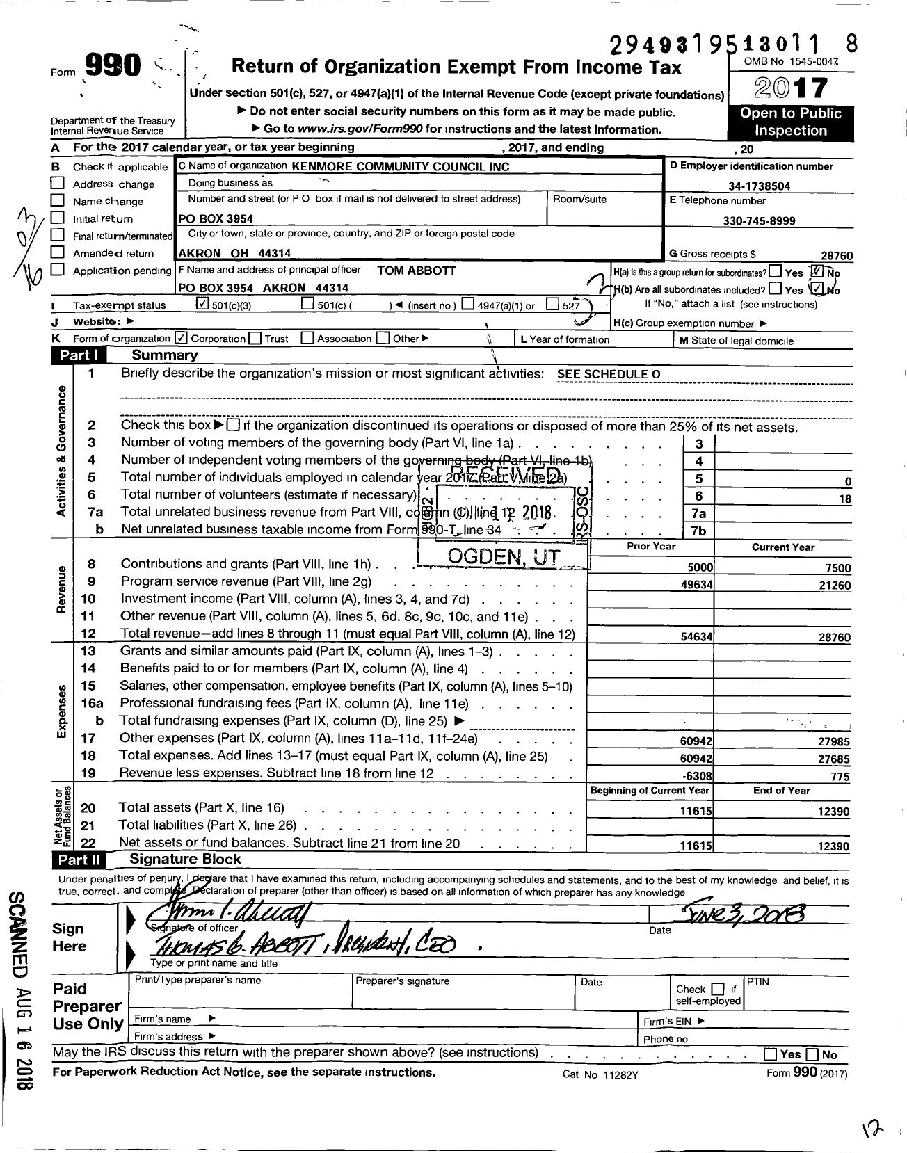 Image of first page of 2017 Form 990 for Kenmore Community Council