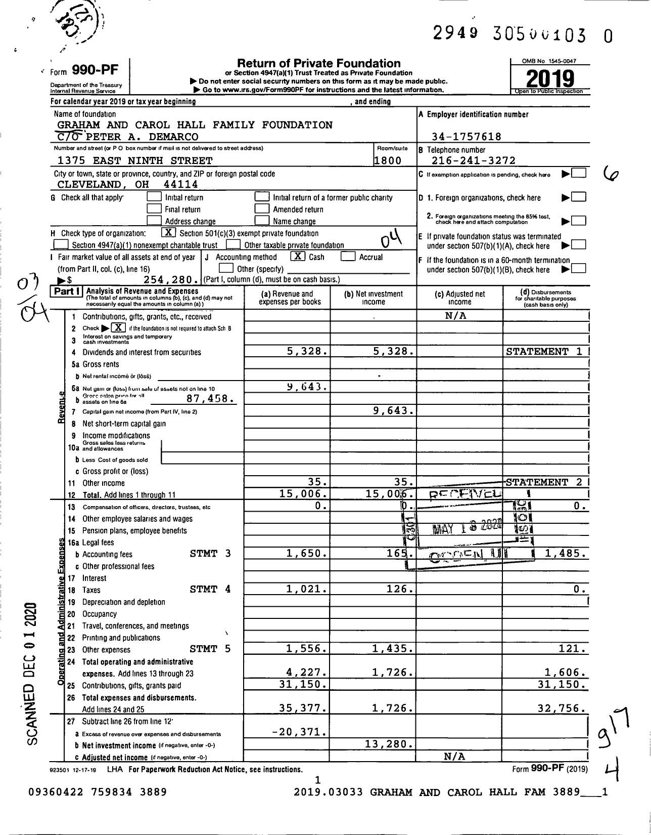 Image of first page of 2019 Form 990PF for Graham and Carol Hall Family Foundation