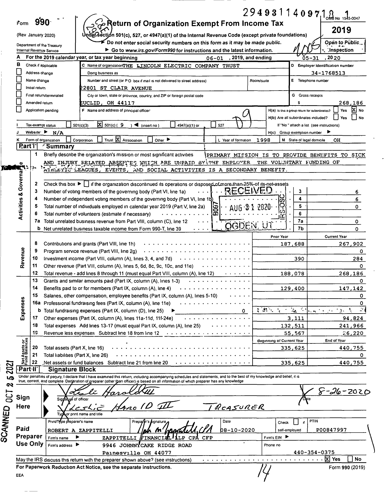 Image of first page of 2019 Form 990O for The Lincoln Electric Company Trust