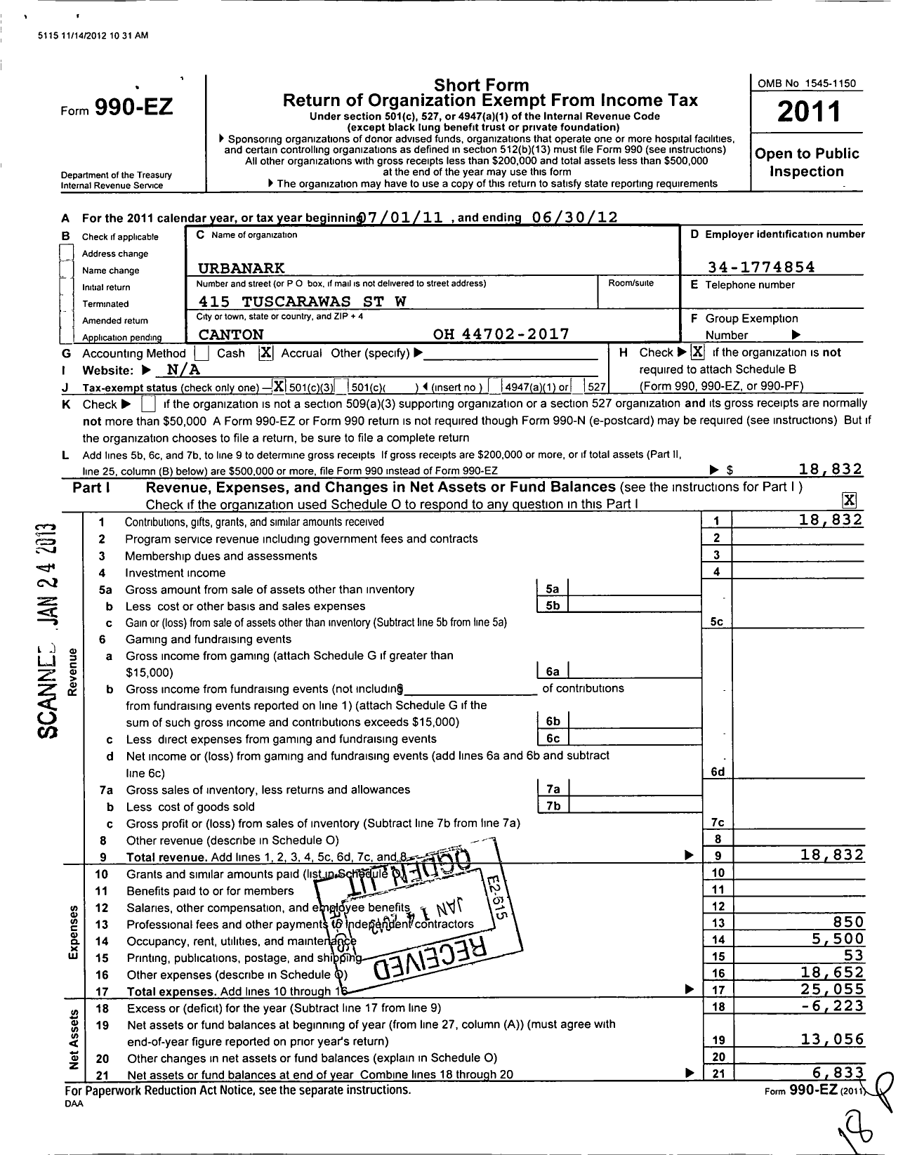 Image of first page of 2011 Form 990EZ for Urbanark