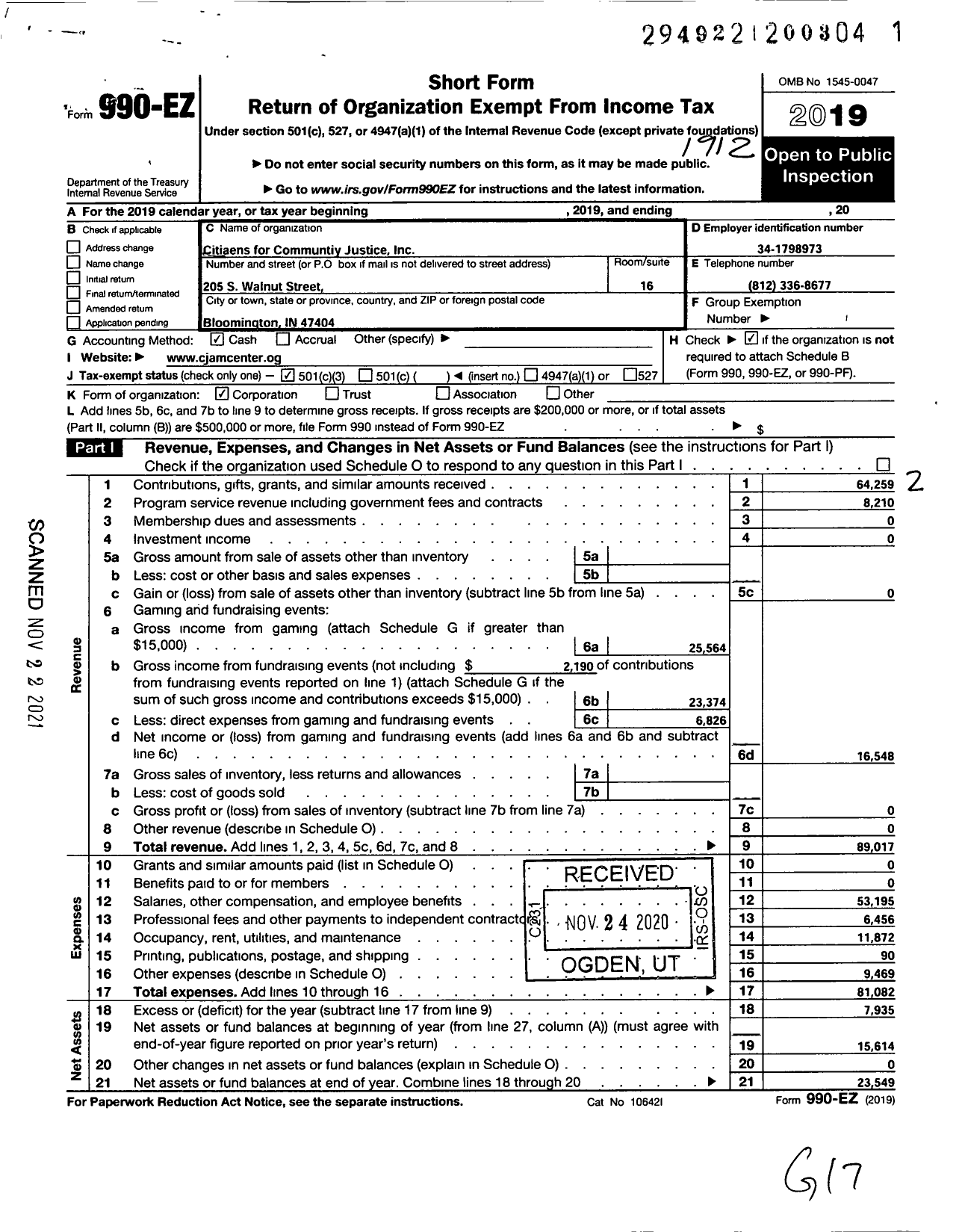 Image of first page of 2019 Form 990EZ for Community Justice and Mediation Center