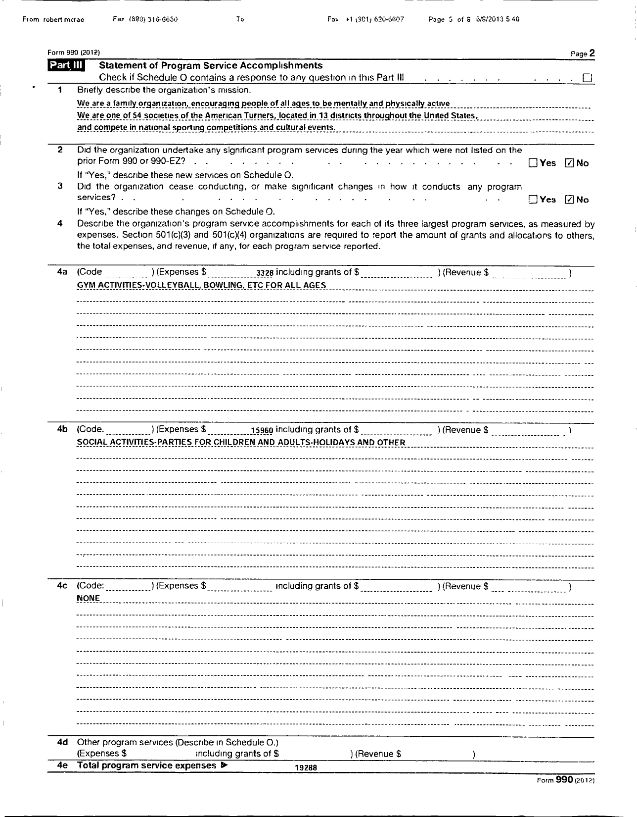 Image of first page of 2012 Form 990R for Cleveland Turners STV