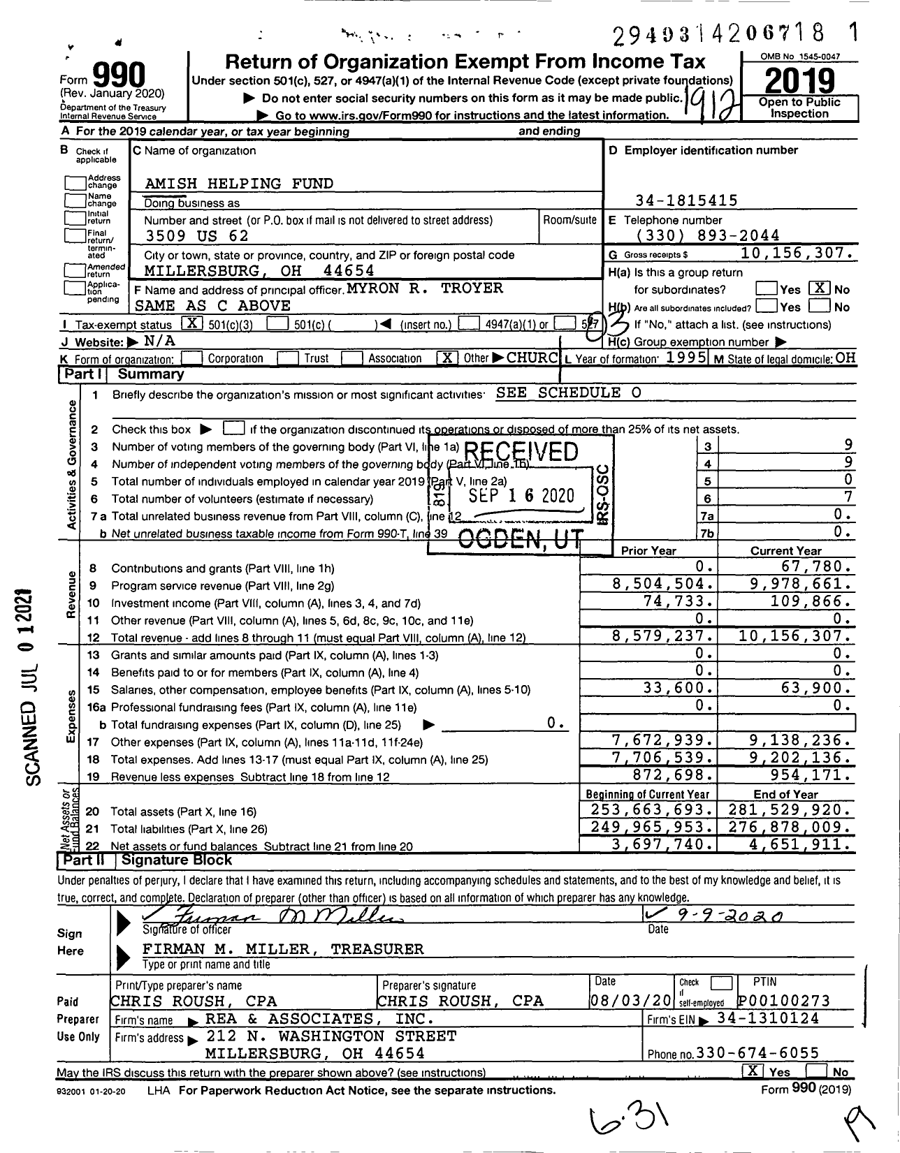 Image of first page of 2019 Form 990 for Amish Helping Fund