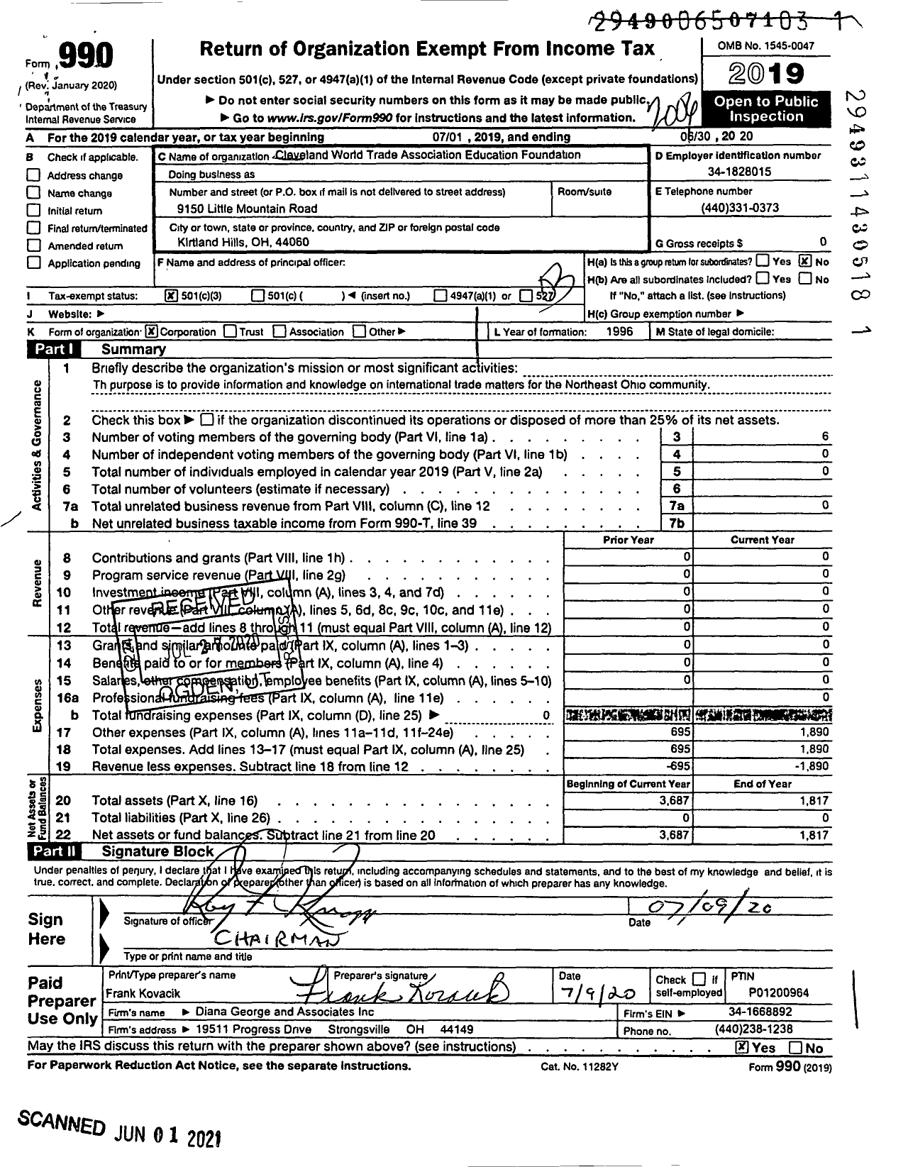 Image of first page of 2019 Form 990 for Cleveland World Trade Association Education Foundation