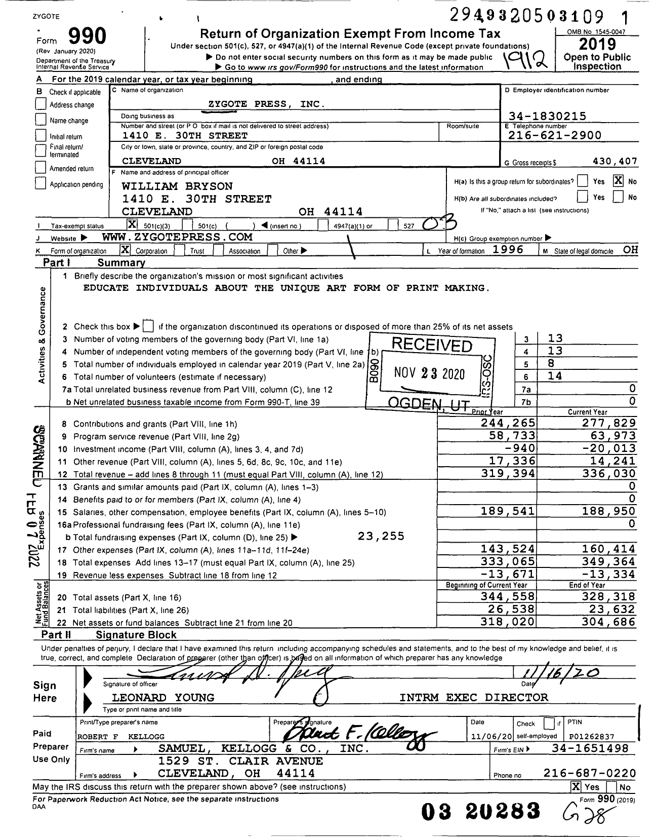 Image of first page of 2019 Form 990 for Zygote Press