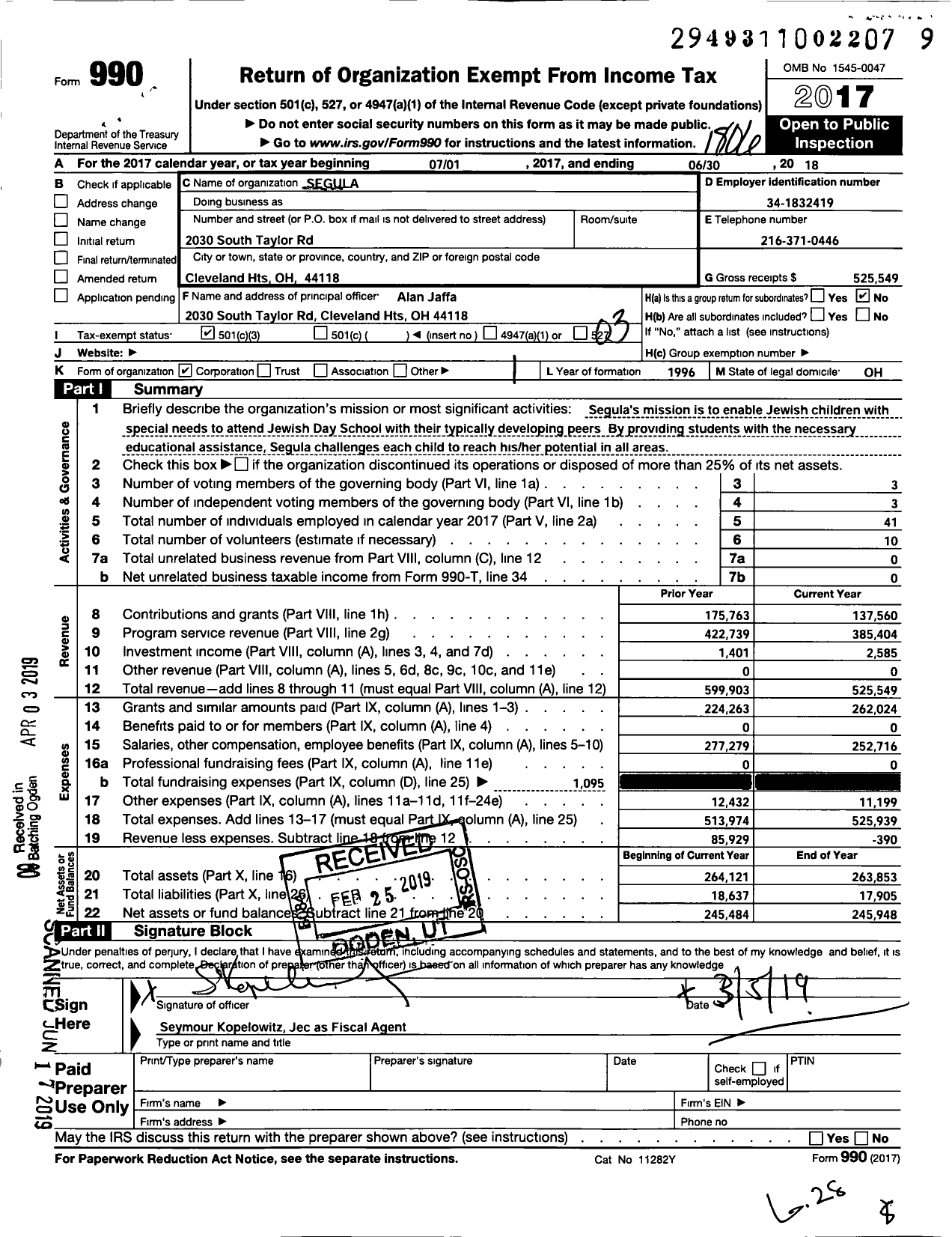Image of first page of 2017 Form 990 for Segula