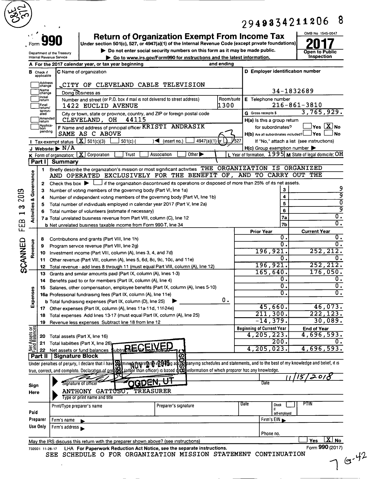 Image of first page of 2017 Form 990 for Equity in the Arts Fund