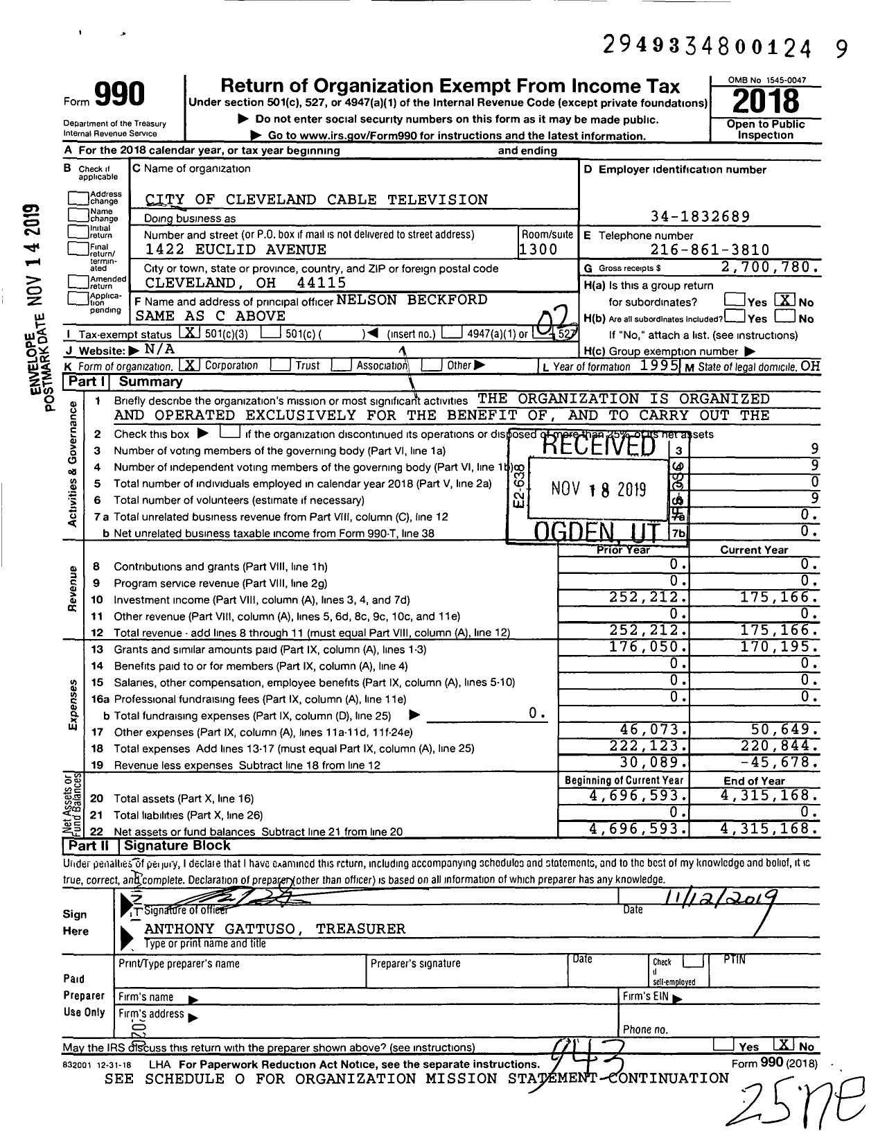 Image of first page of 2018 Form 990 for Equity in the Arts Fund