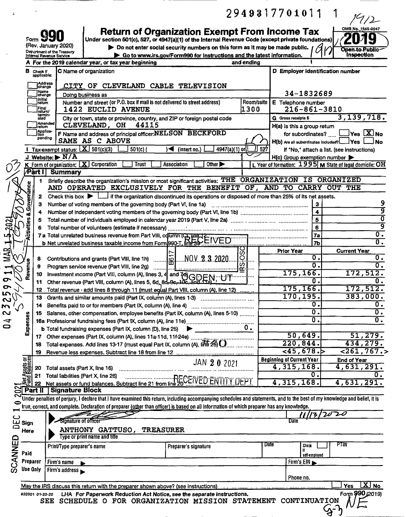 Image of first page of 2019 Form 990 for Equity in the Arts Fund