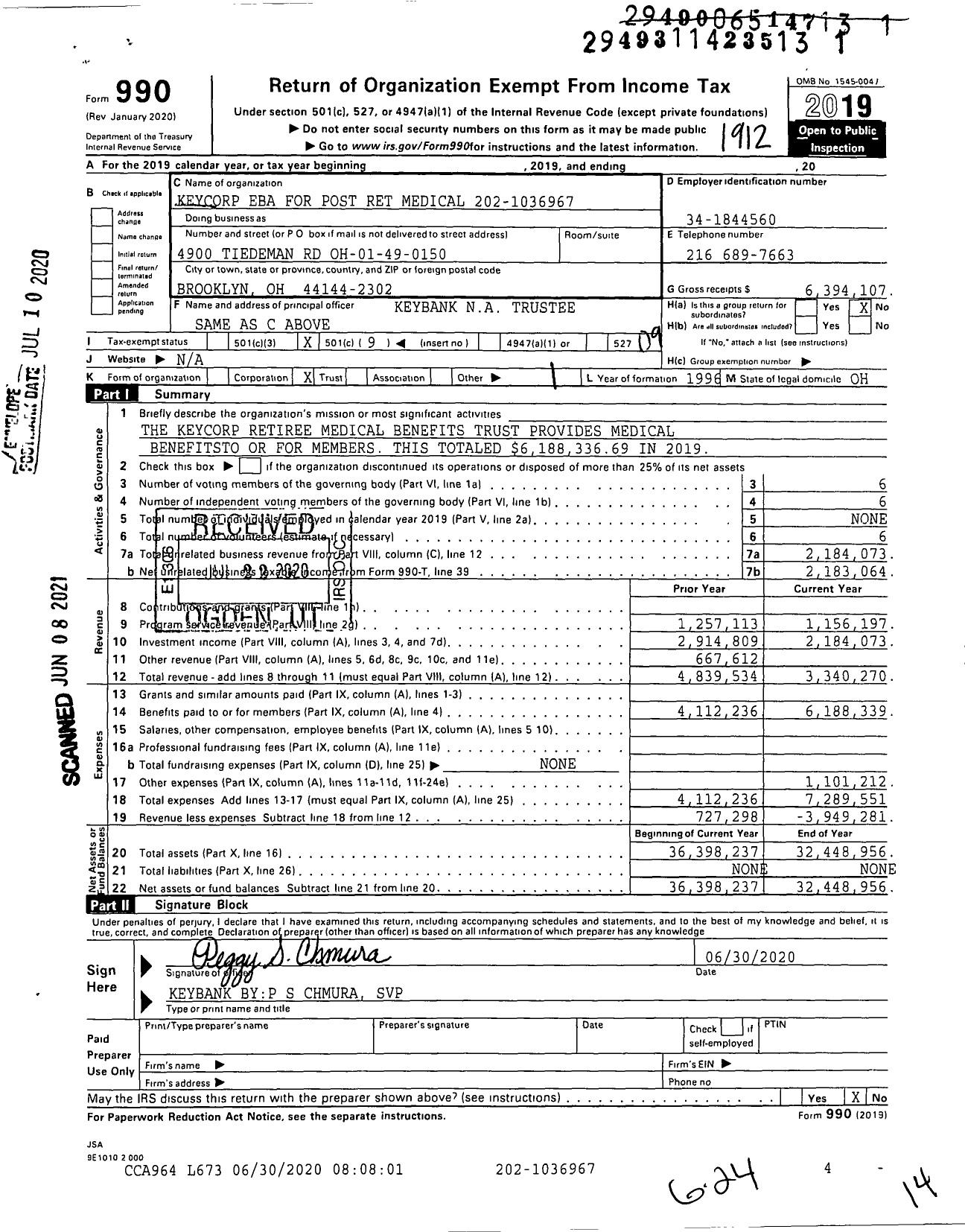 Image of first page of 2019 Form 990O for Keycorp Eba for Post Ret Medical