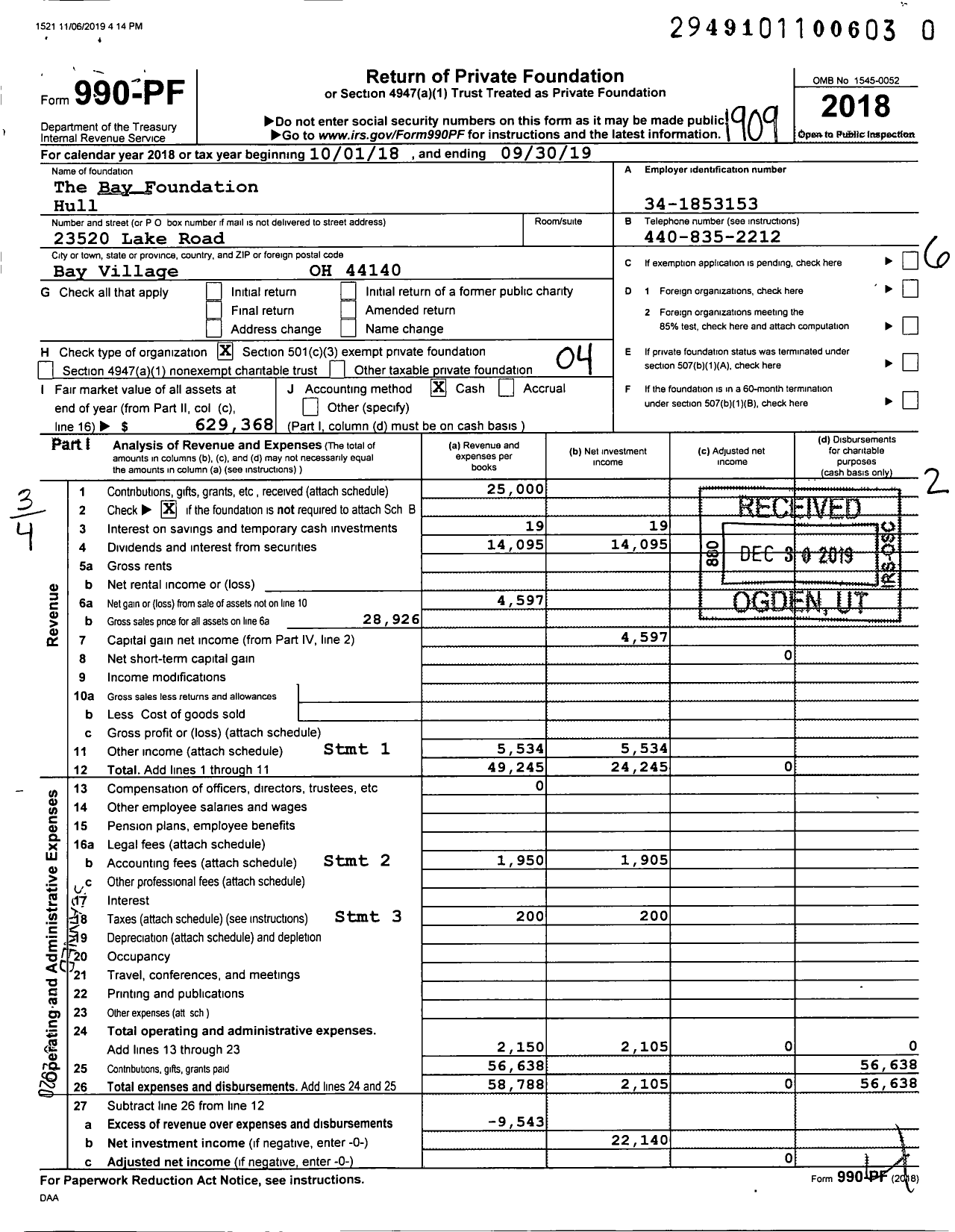 Image of first page of 2018 Form 990PR for The Bay Foundation