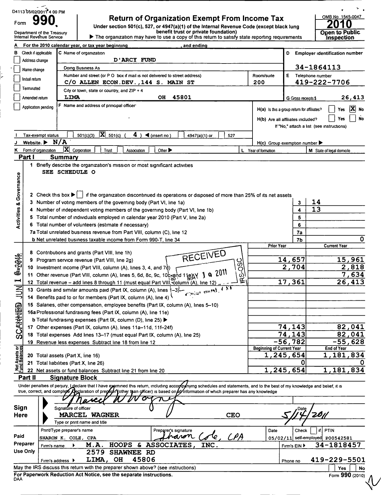 Image of first page of 2010 Form 990O for D'arcy Fund