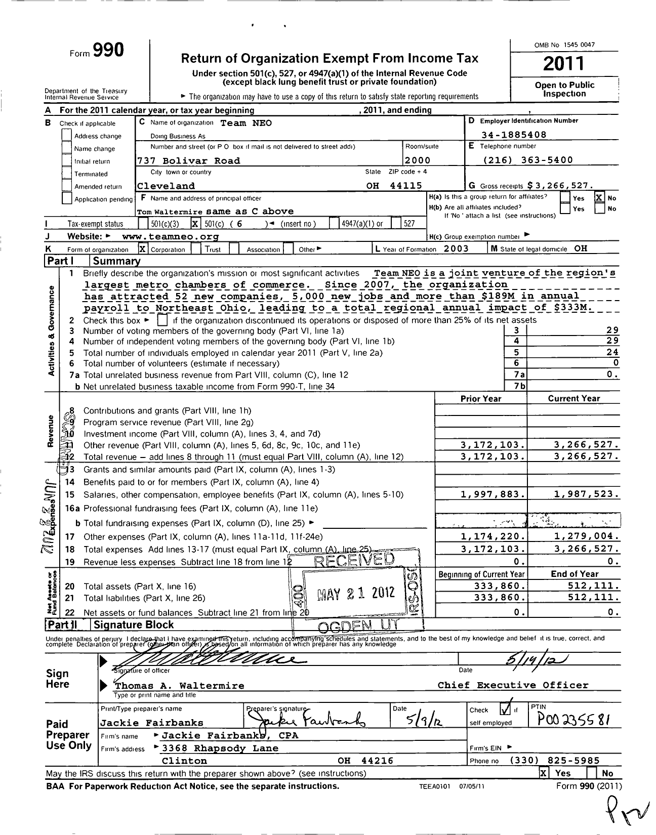 Image of first page of 2011 Form 990O for Team Neo