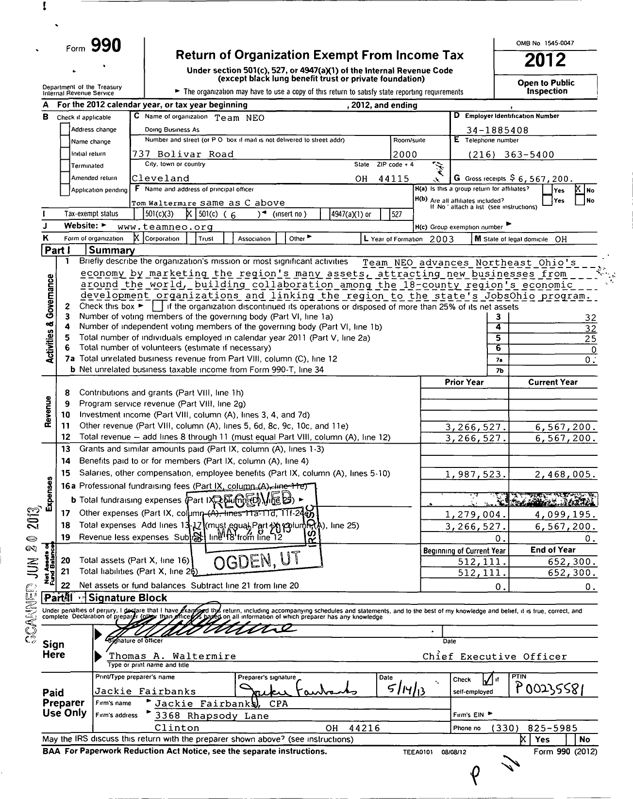 Image of first page of 2012 Form 990O for Team Neo