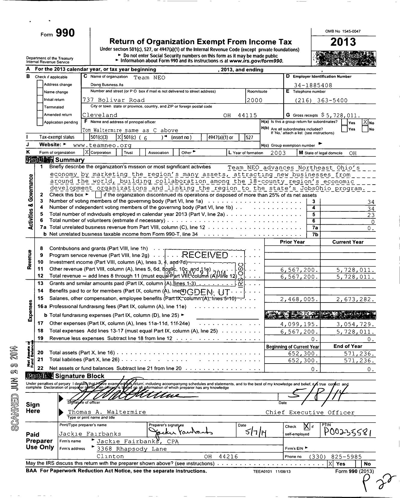 Image of first page of 2013 Form 990O for Team Neo